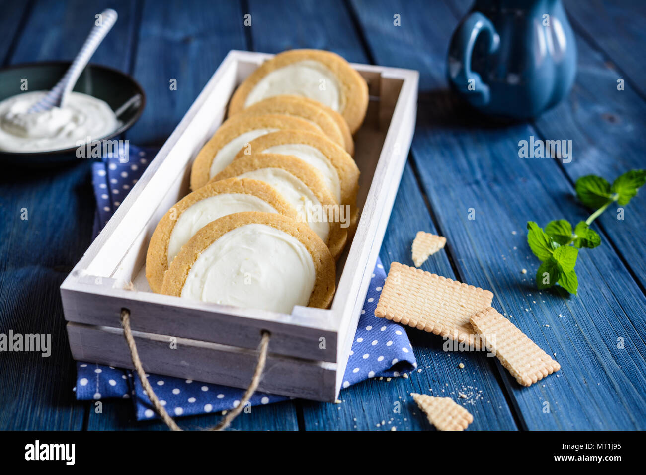 Delicious New York cheesecake cookies filled with cream cheese Stock