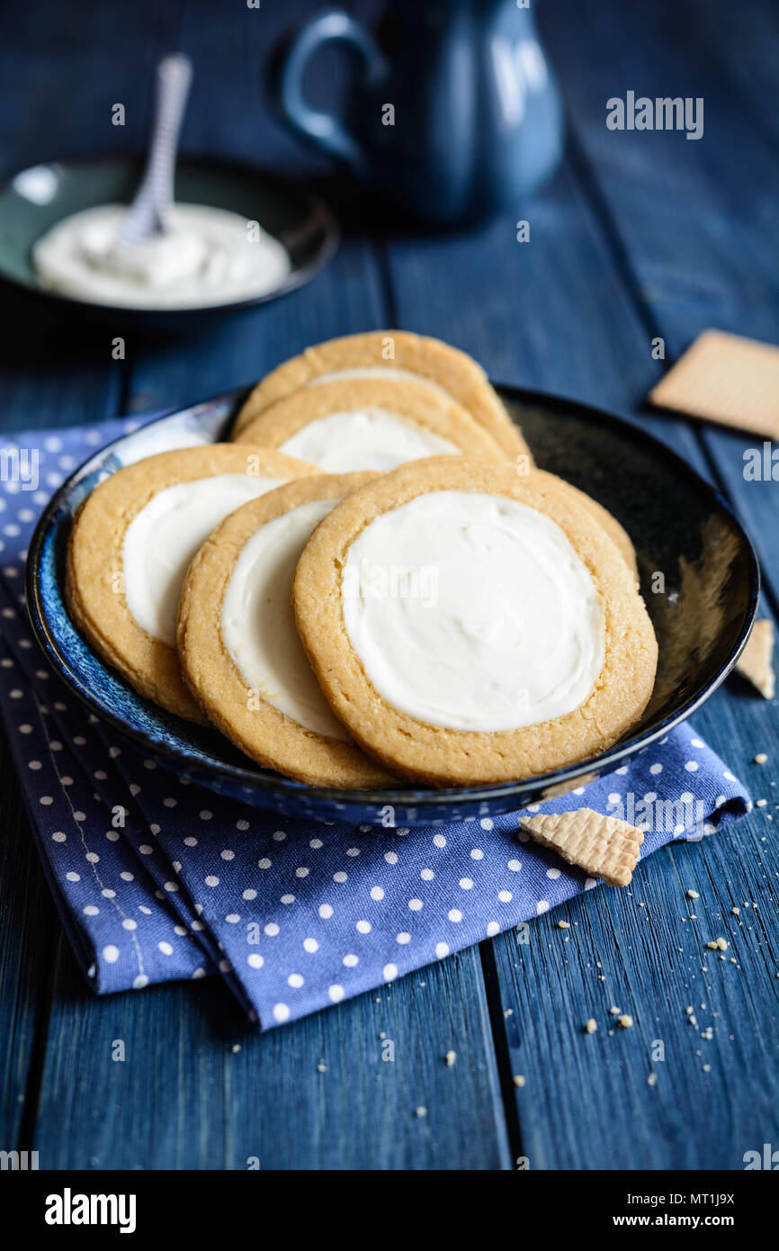 Delicious New York cheesecake cookies filled with cream cheese Stock