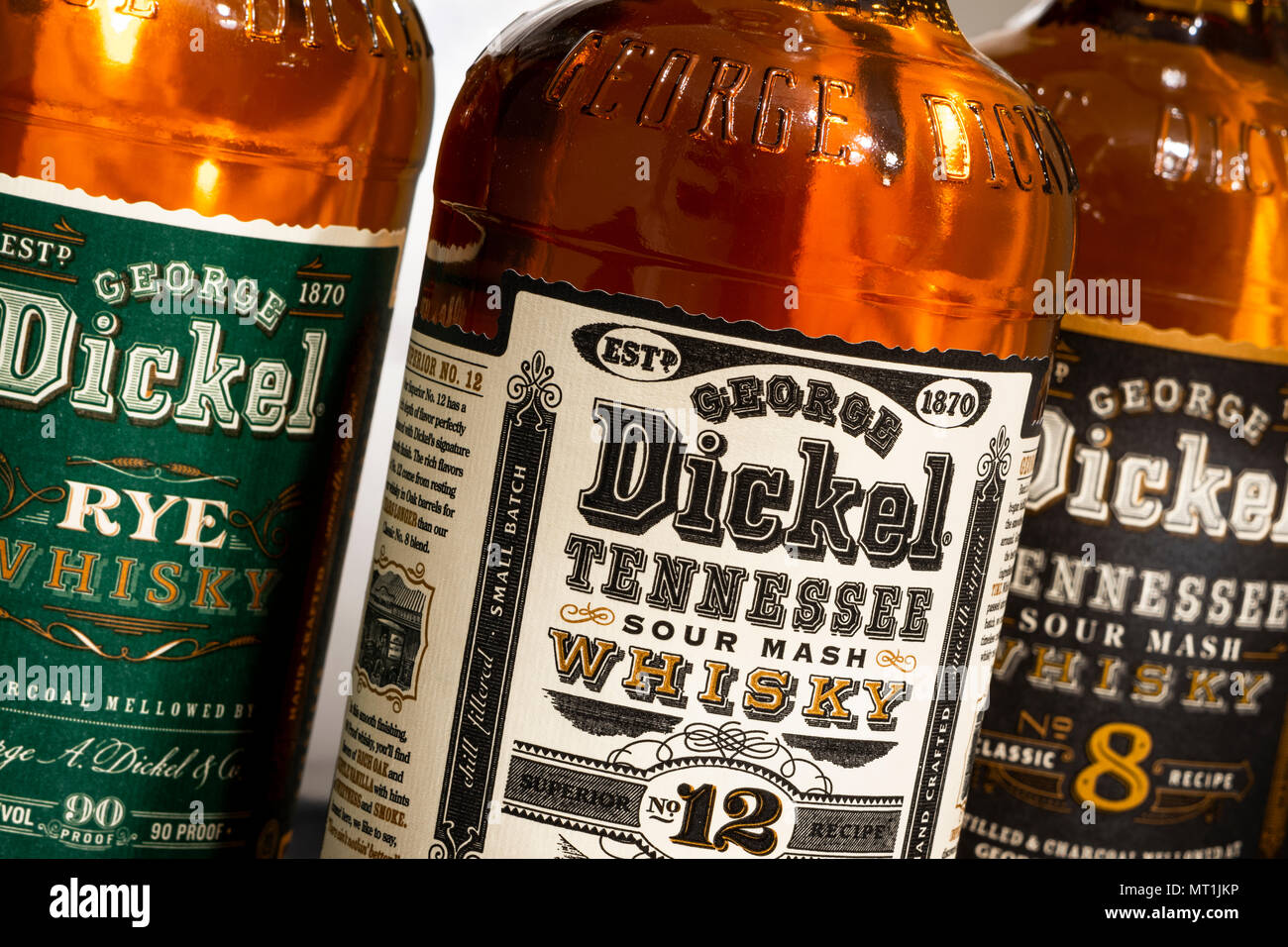 Three bottles of George Dickel whisky Stock Photo