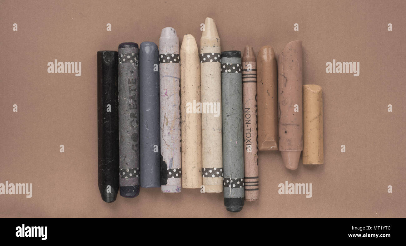 Wax crayons flat lay laid background abstract Stock Photo