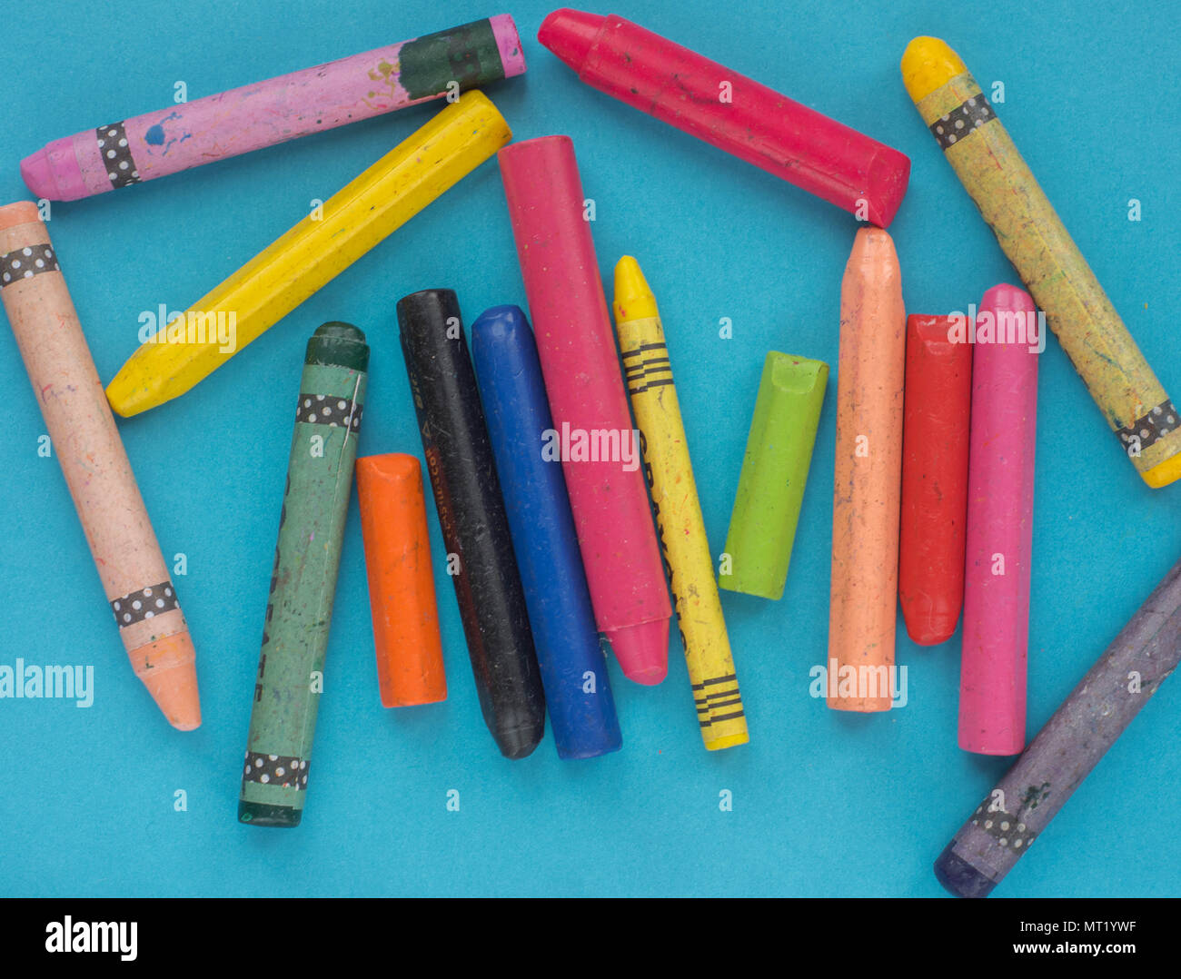 Wax crayons flat lay laid background abstract Stock Photo Alamy