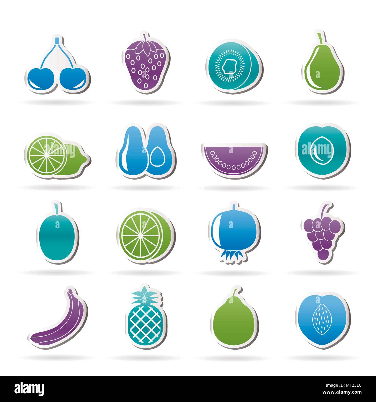 Different kind of fruit and icons - vector icon set Stock Vector Image ...