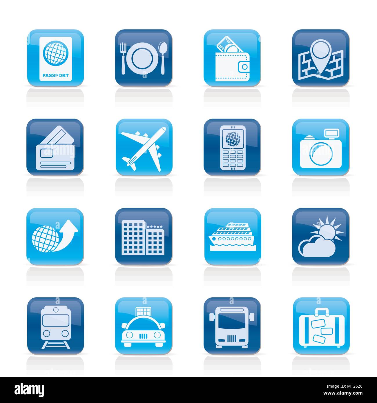Travel, transportation and vacation icons - vector icon set Stock Vector