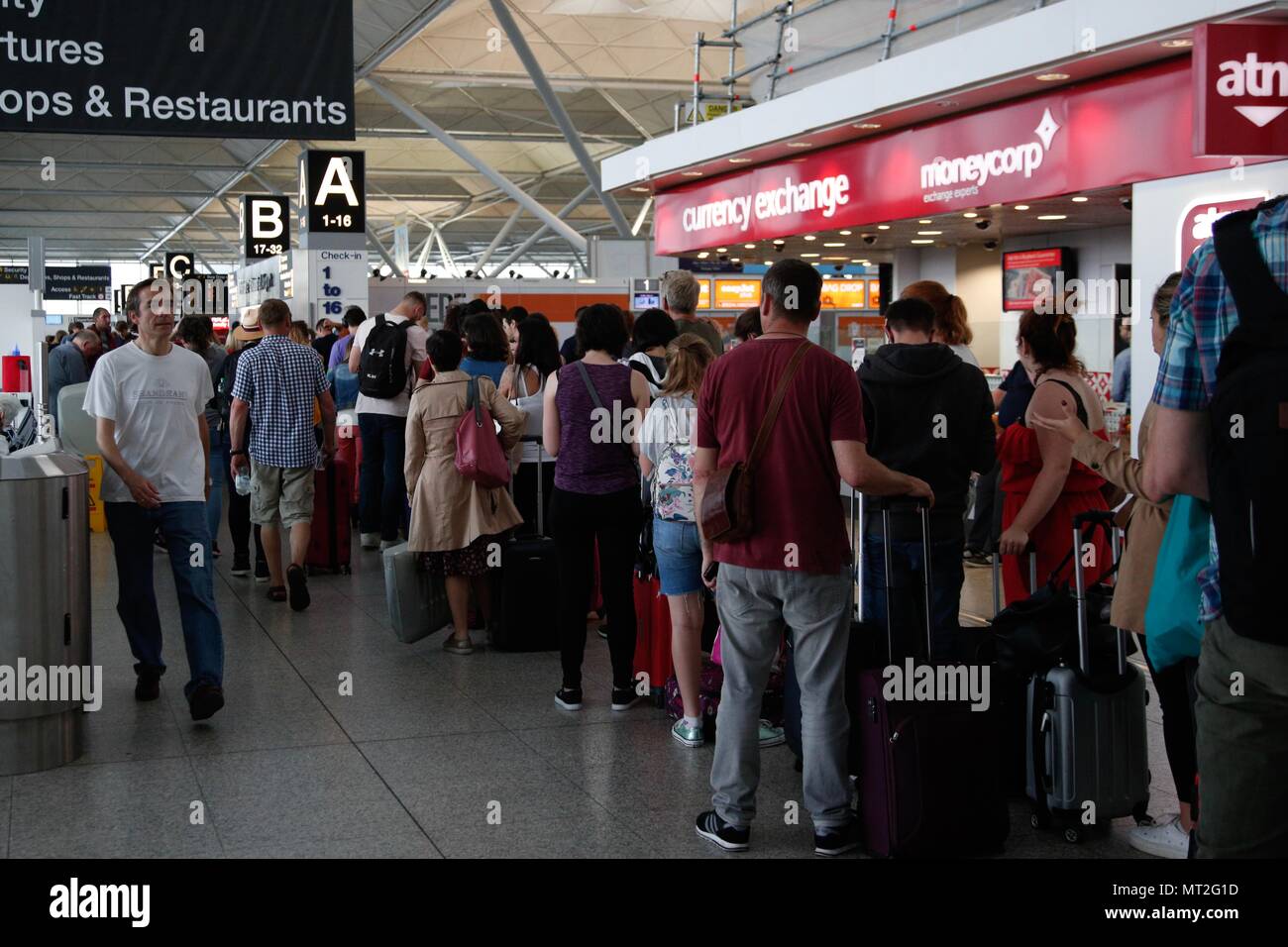 Long queues at Stansted Airport, following Ryanair flight cancellations, May 2018. Stock Photo