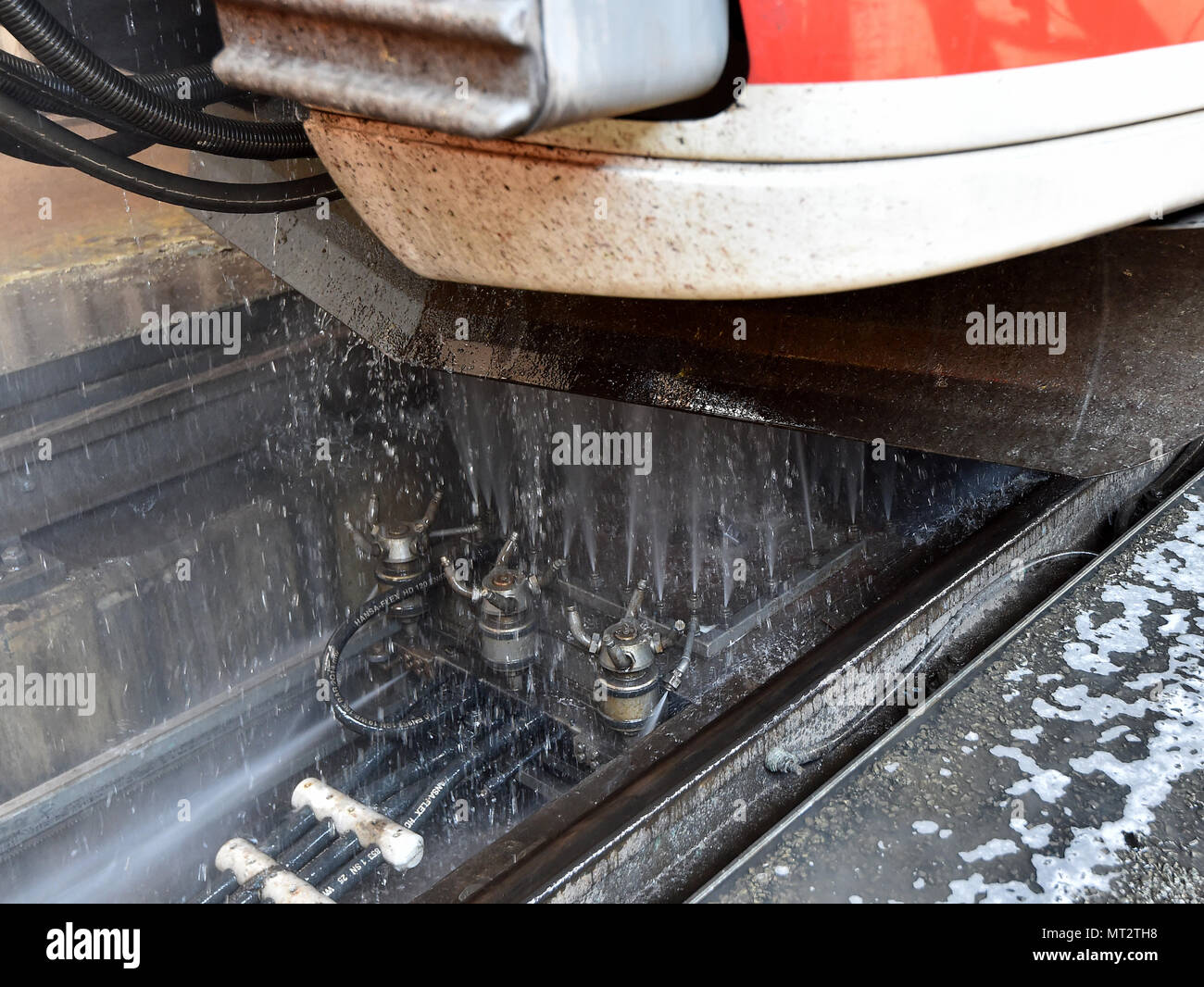 28 May 2018, Berlin, Germany Underfloor cleaning for a regional train