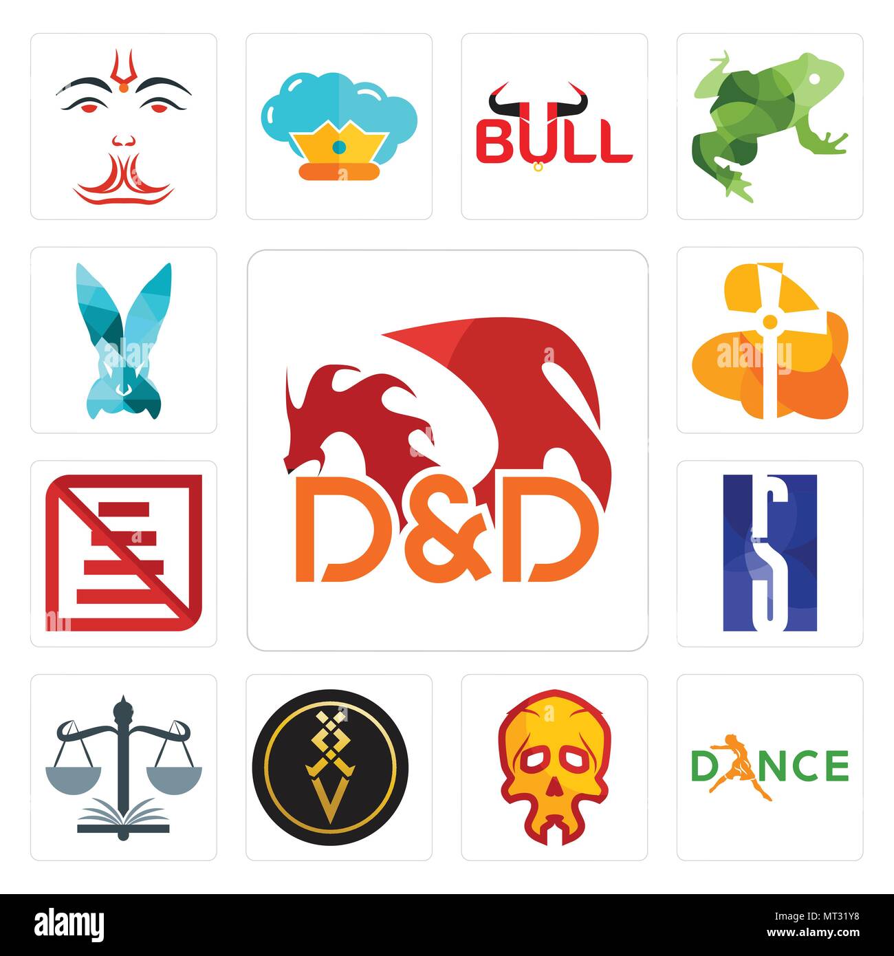 Set Of 13 simple editable icons such as dungeons and dragons, dance, skull, luxury, naacp, rs, do not use staircase, church, deceit can be used for mo Stock Vector