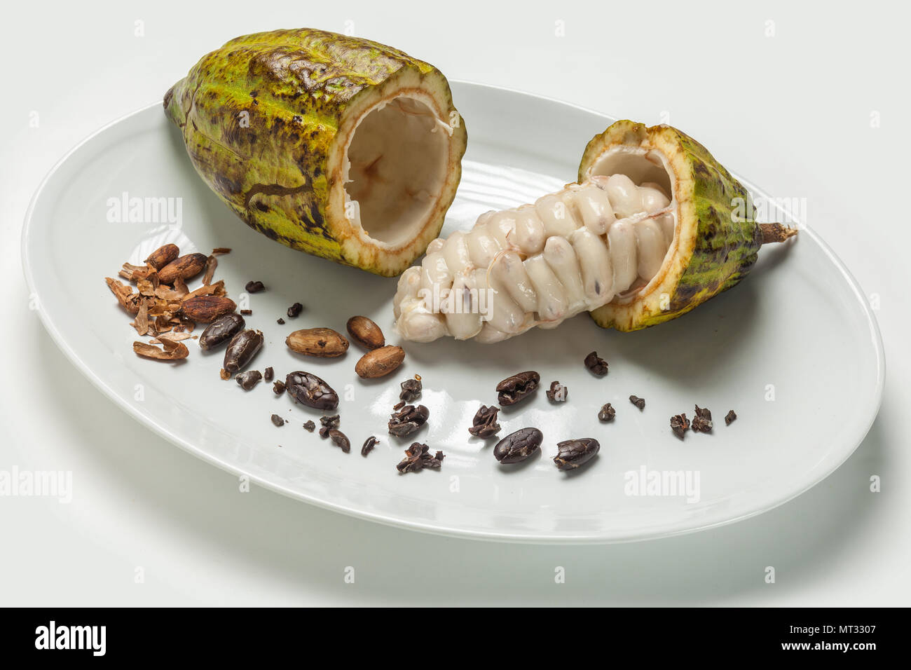 Cabossa and cocoa beans Stock Photo