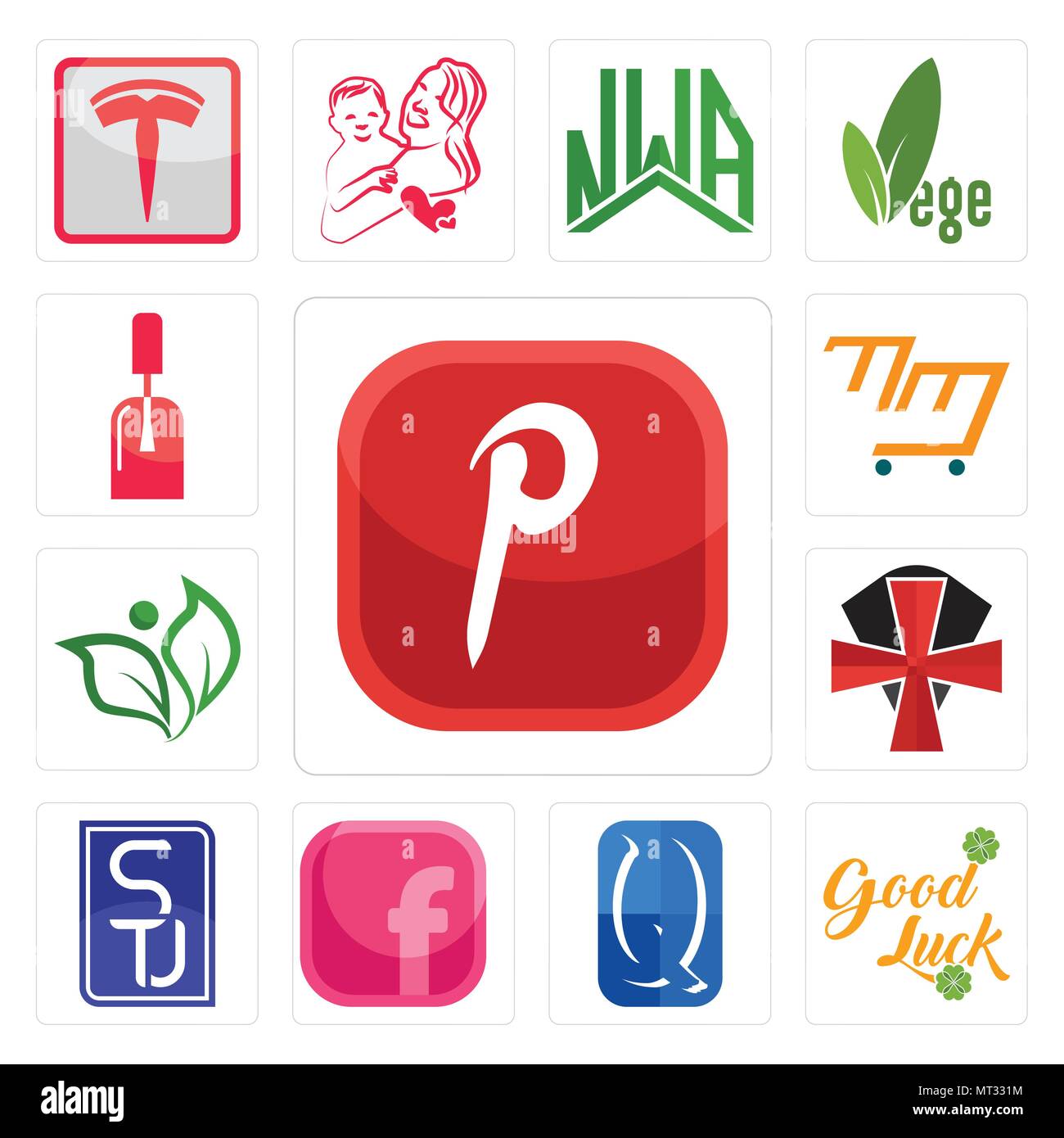 Set Of 13 simple editable icons such as pinterest, goodluck,  quintessentially, pink fb, stu, knights templar, leaf, mini mart, nail tech  can be used f Stock Vector Image & Art - Alamy