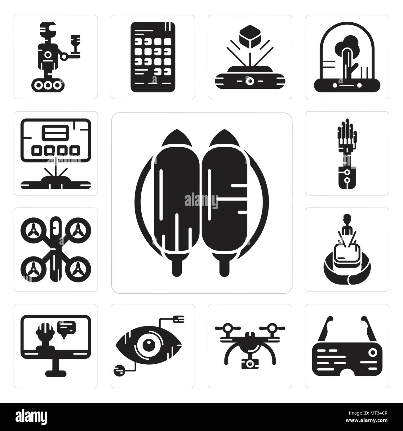 Set Of 13 simple editable icons such as Jetpack, Ar glasses, Drone, Eye scan,  Artificial intelligence, Hologram, Mechanical arm, Hologram can be used  Stock Vector Image & Art - Alamy