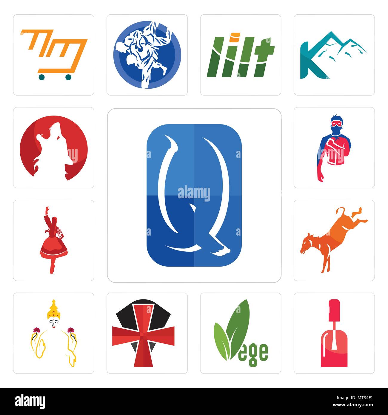Set Of 13 simple editable icons such as quintessentially, nail tech, vege, knights templar, laxmi, kicking mule, polish dancer, generic superhero, kur Stock Vector