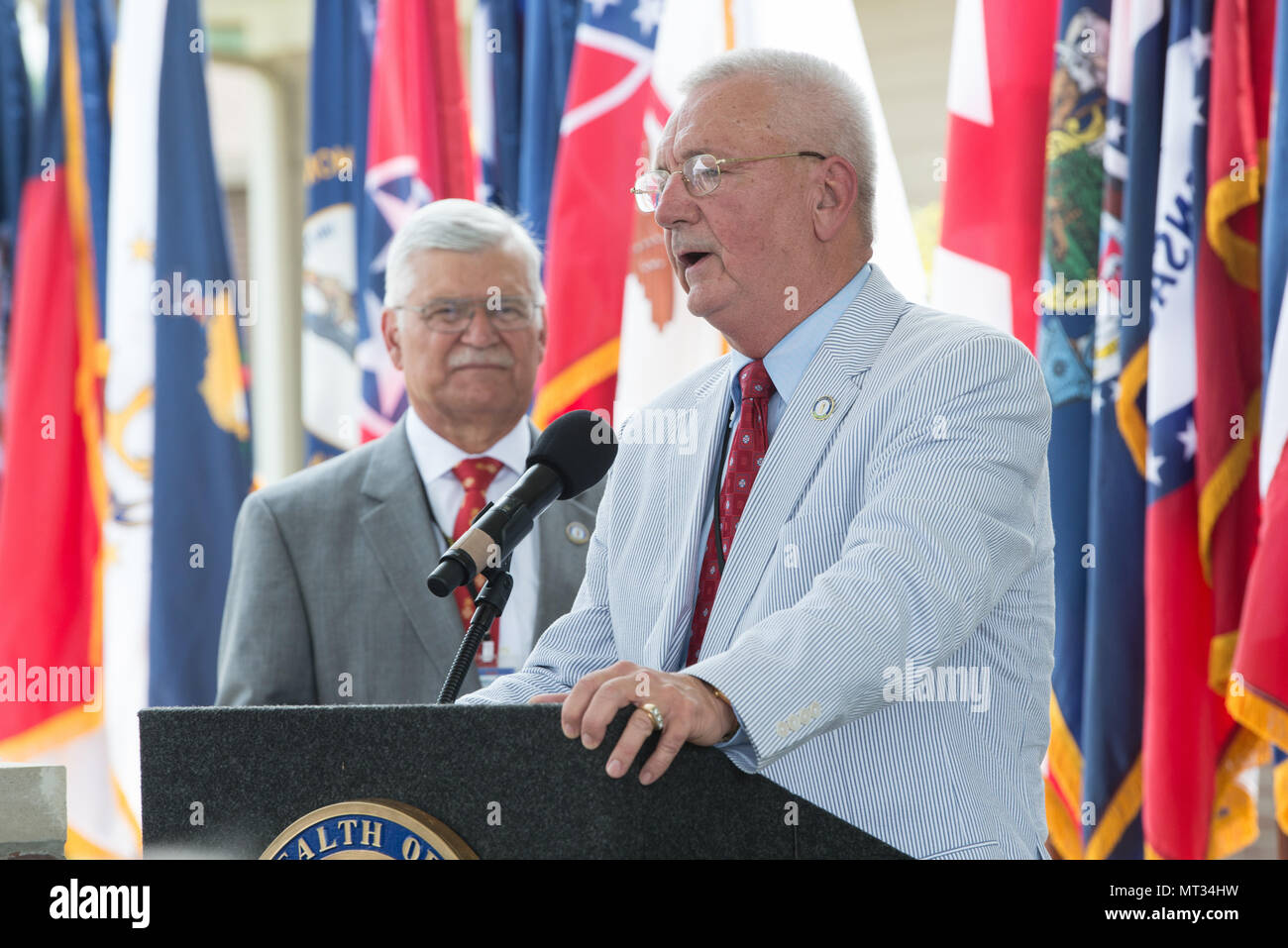 KDVA Commissioner, BG (Ret) Norman Arflack addresses the crowd at the Grand Opening of the