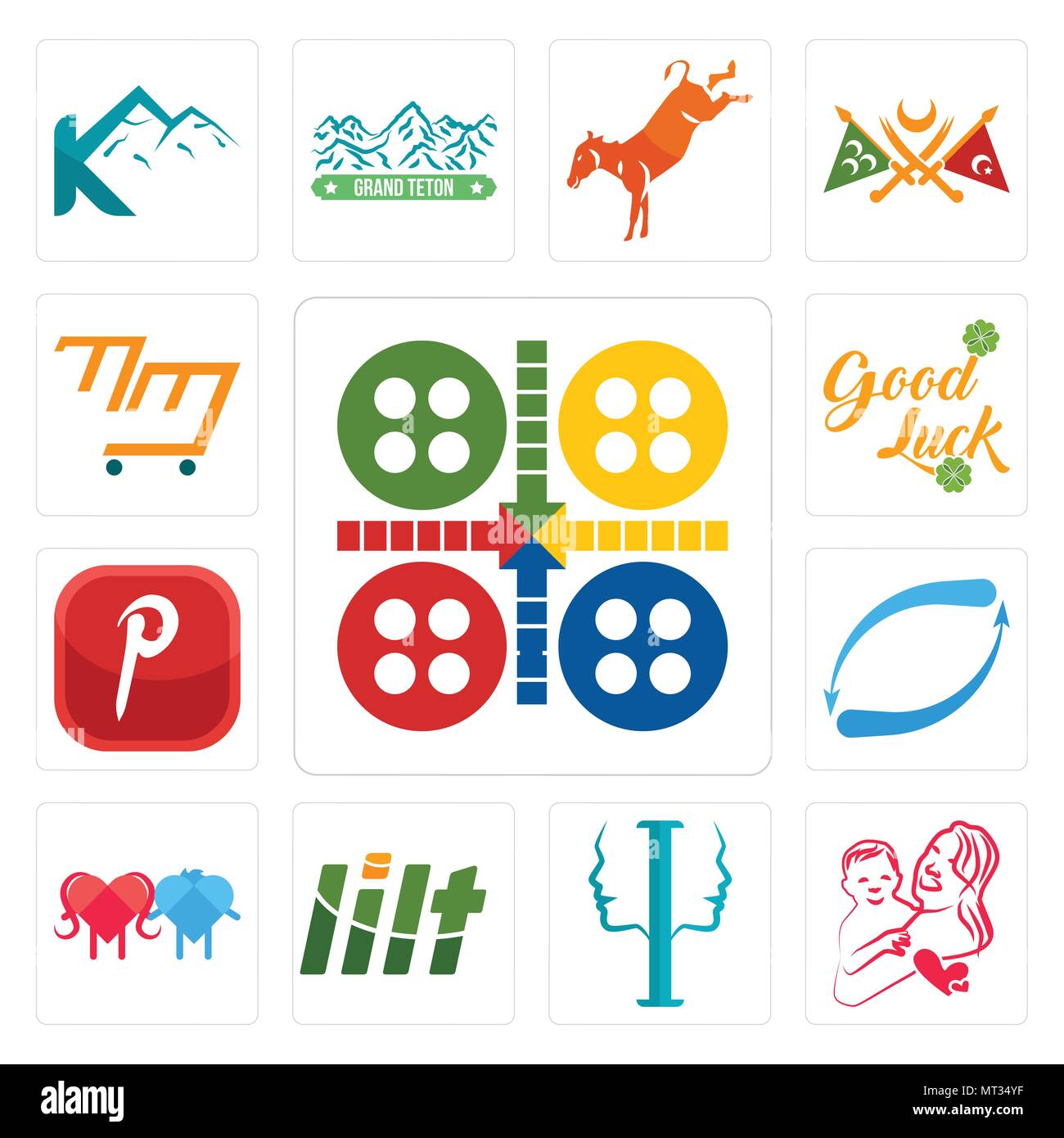 Set Of 13 simple editable icons such as ludo, me and mom, psycology, lilt,  soulmate, retweet, pinterest, goodluck, mini mart can be used for mobile, w  Stock Vector Image & Art - Alamy