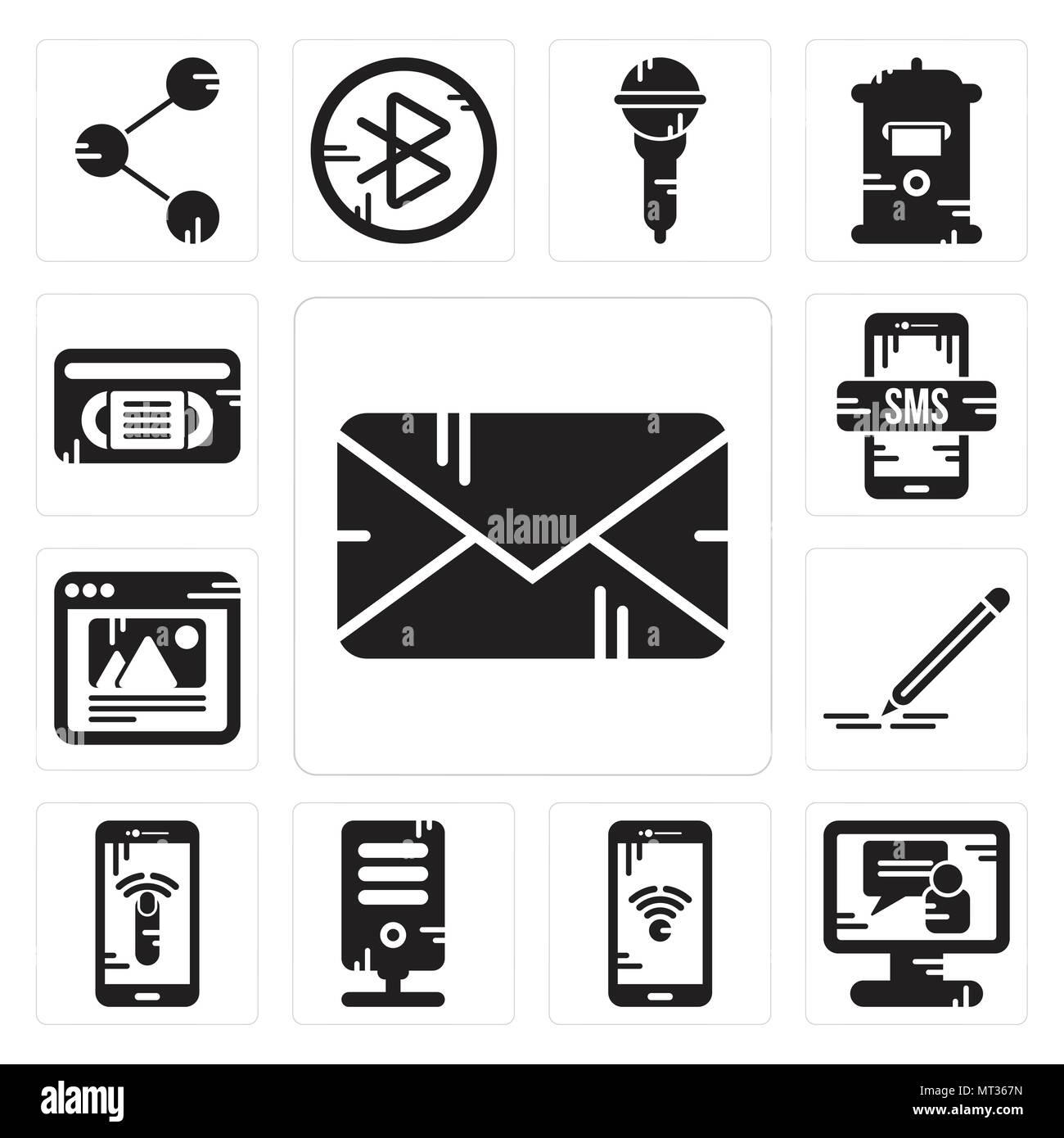 Set Of 13 simple editable icons such as Email, Video call, Smartphone ...