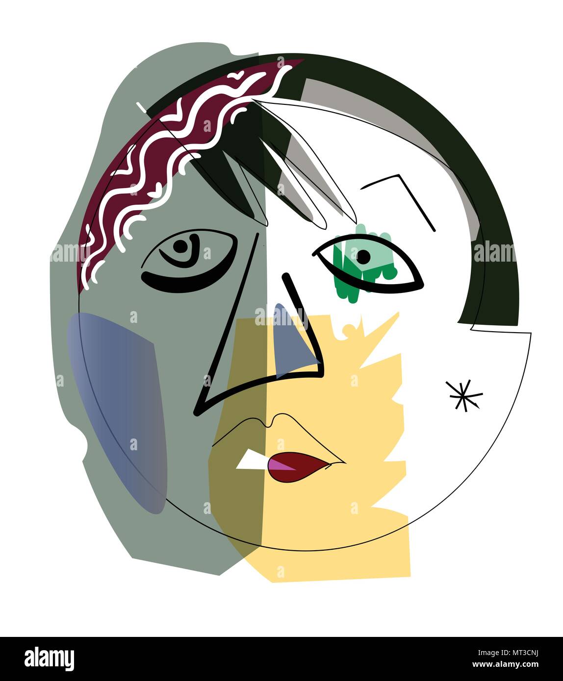 Hand drawing girl face in cubism style. Stock Vector