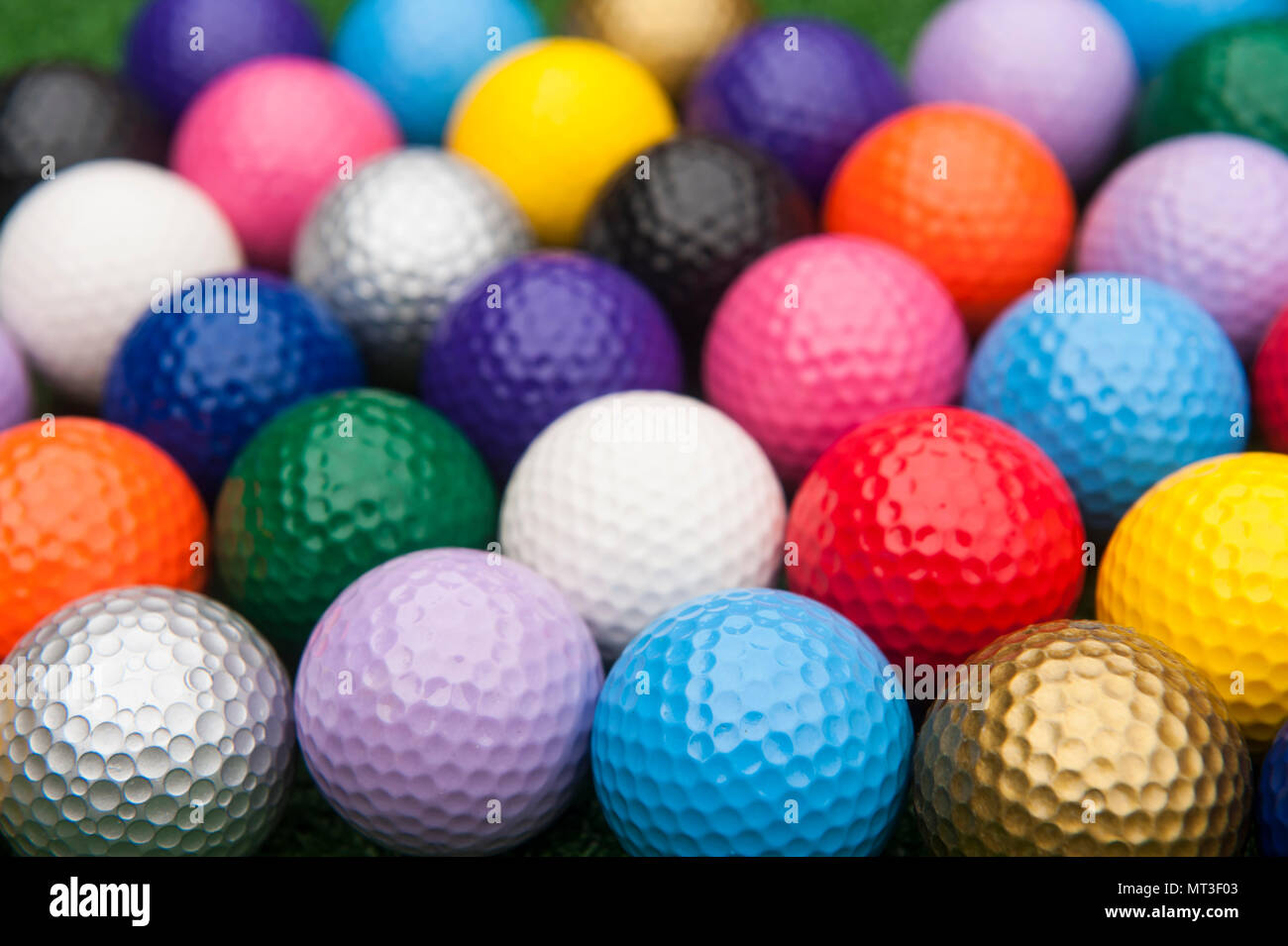 Assortment of colorful mini golf or putt putt balls Stock Photo