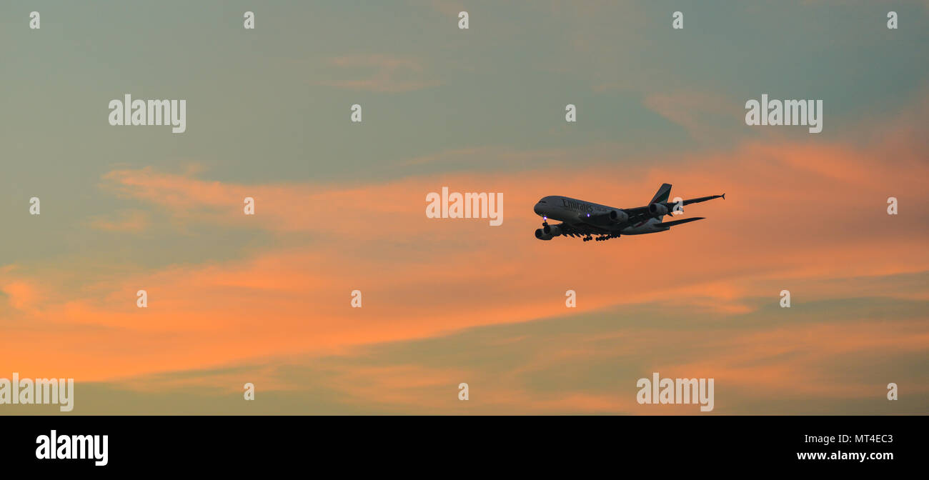 Bangkok, Thailand - Apr 20, 2018. A passenger aircraft landing in ...