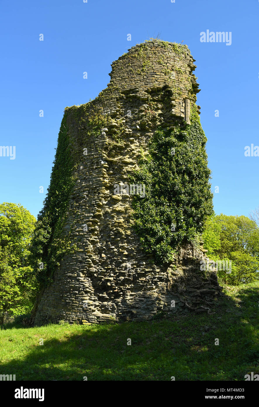The remains of the Raven Tower is the only part left of the historic Llantrisant Castle Stock Photo