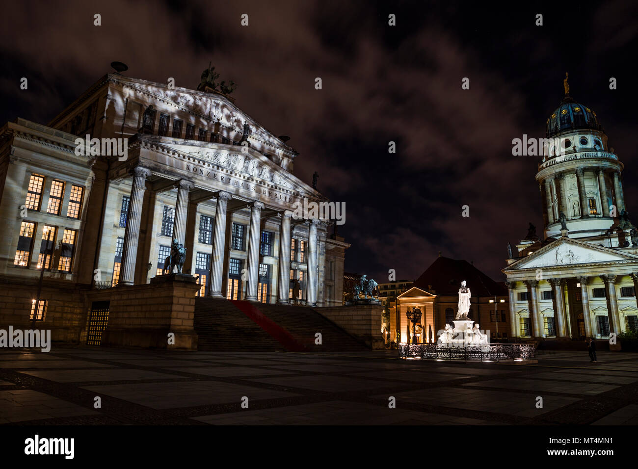 The Konzerthaus and French Cathedral during the Festival of Lights in Berlin, Germany. Stock Photo