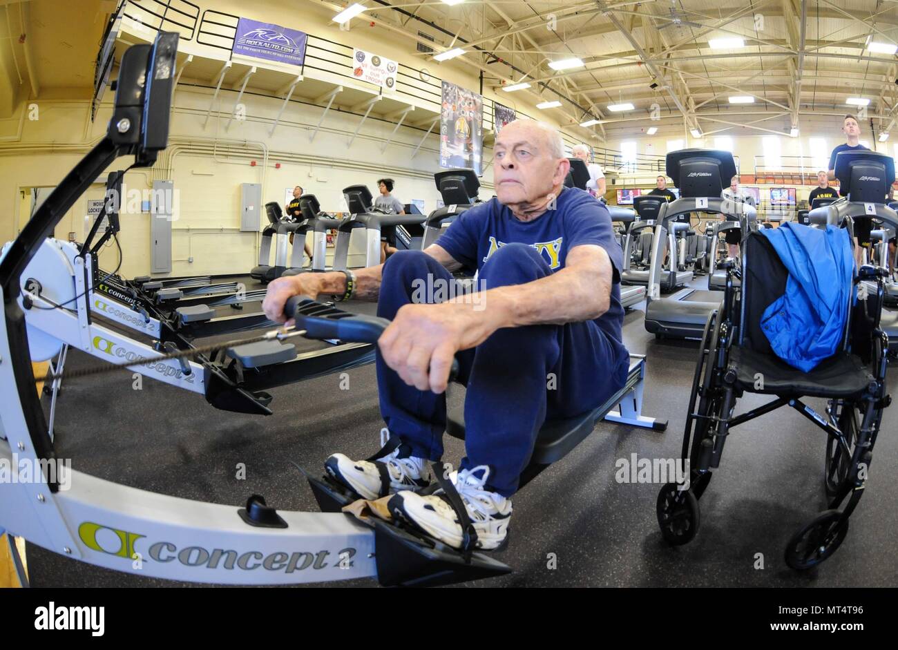 Retired Navy Chief Petty Officer Kimble Hartwell works out at Jensen Family  Health and Fitness Center on Joint Base Lewis-McChord, June 21, 2017.  Hartwell a veteran of 25-years, enjoys using the rowing