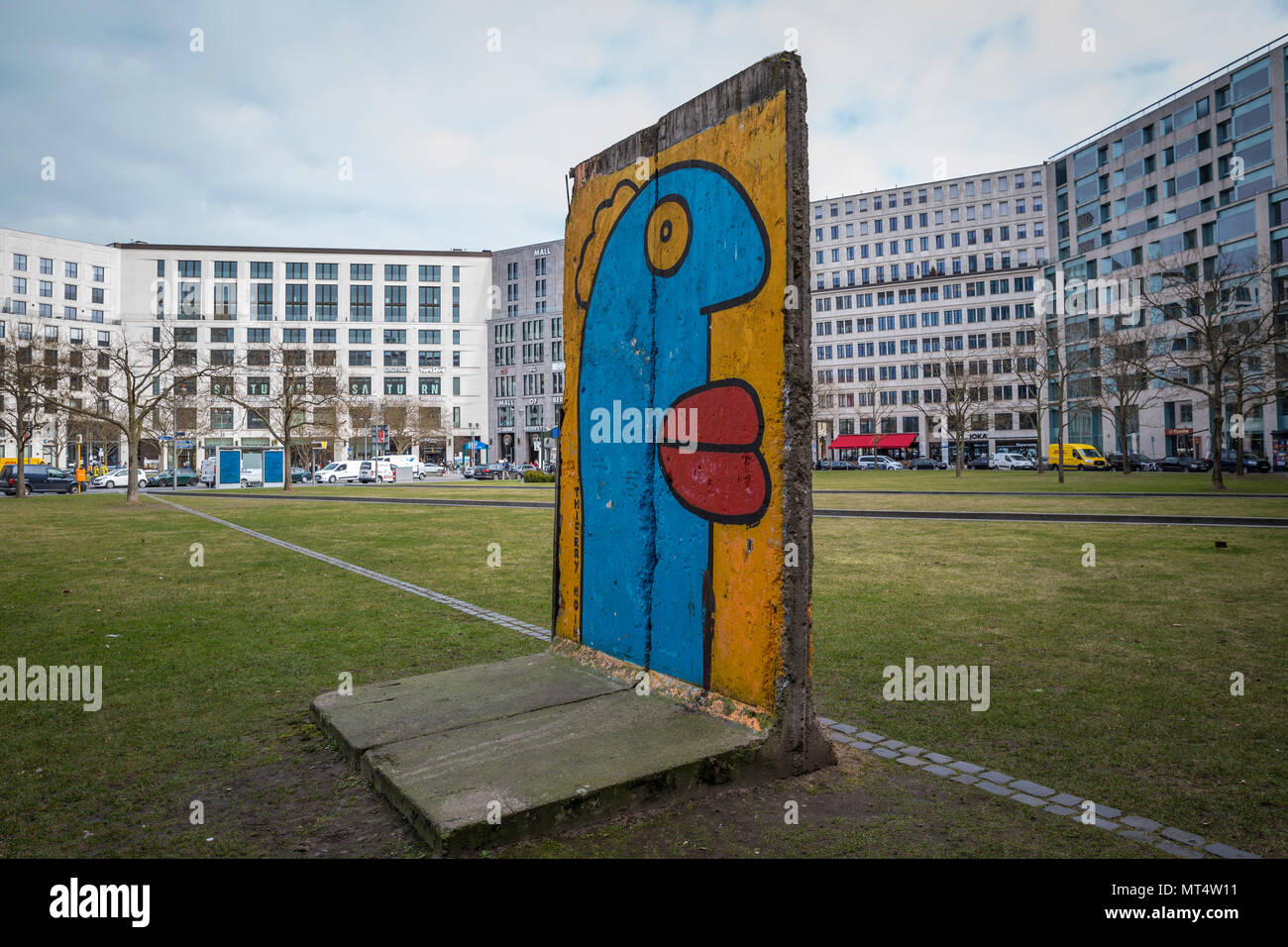 A remnant of the Berlin Wall stands in Leipziger PLatz, near Potsdamer