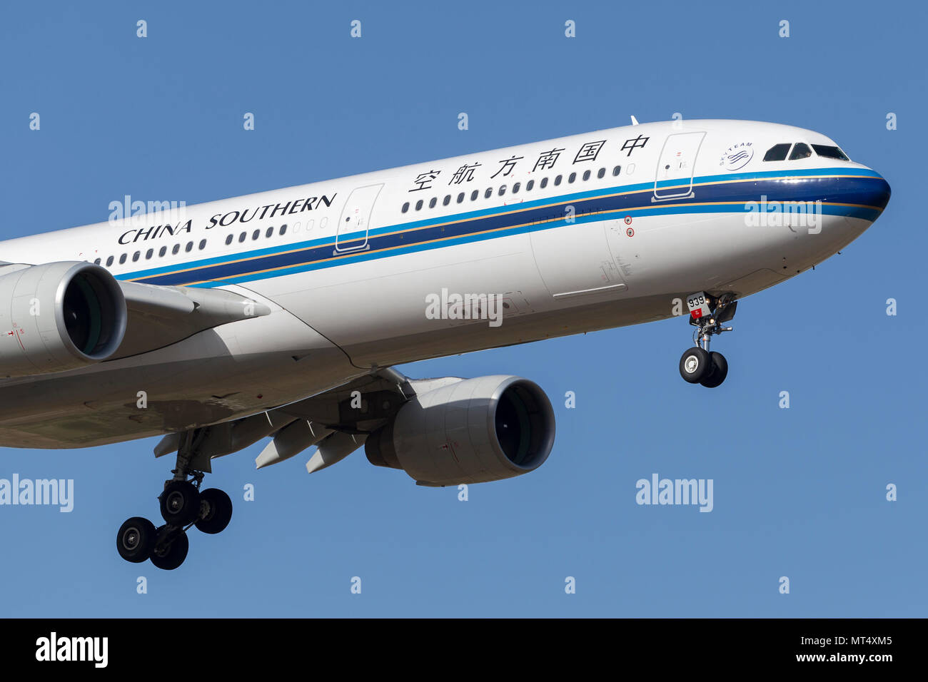 Melbourne, Australia - November 8, 2014: China Southern Airlines Airbus A330-323 B-5939 on approach to land at Melbourne International Airport. Stock Photo