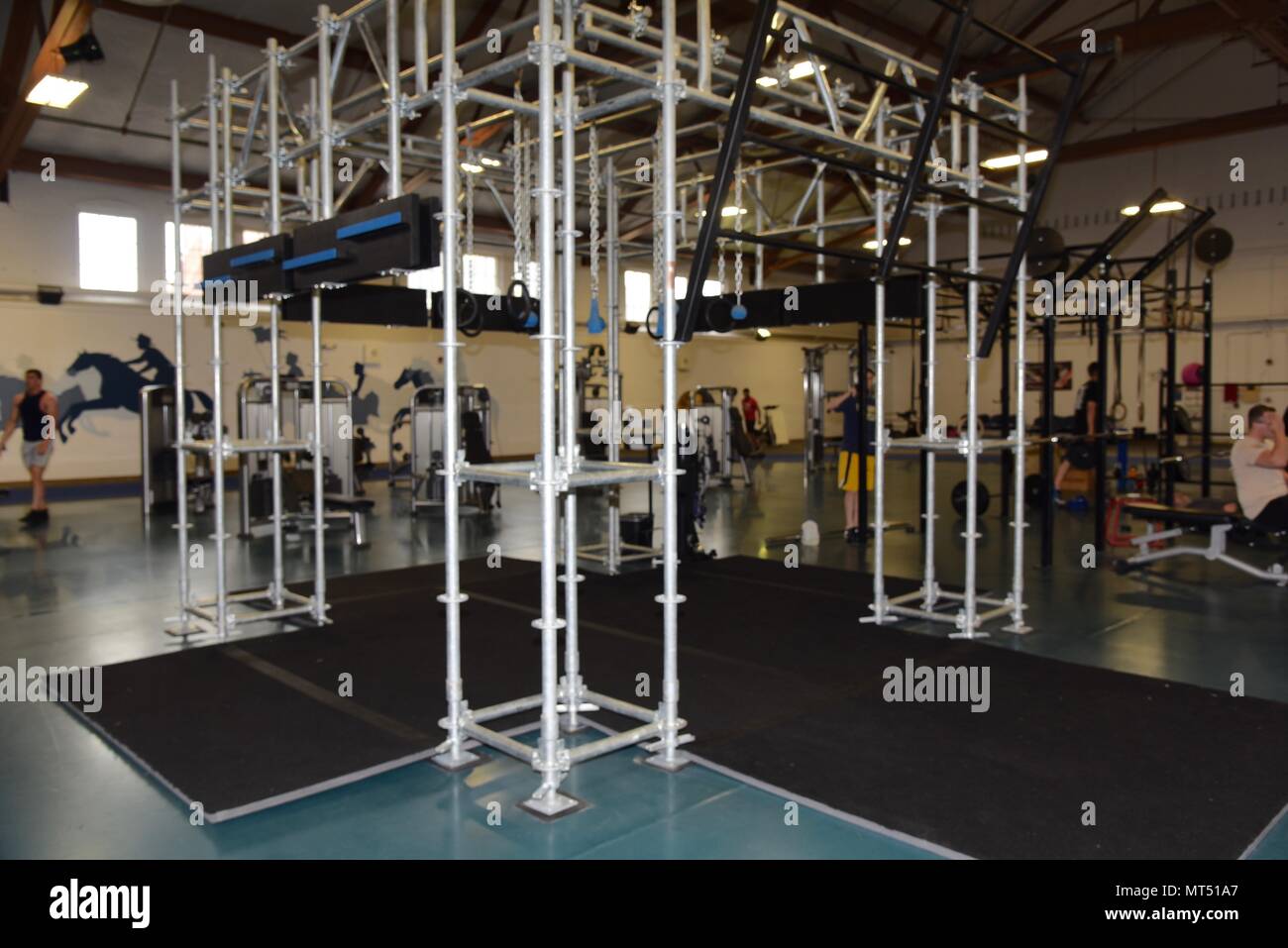An Air Force Alpha Warrior Battle Rig is stationed in the center of Independence Hall Fitness