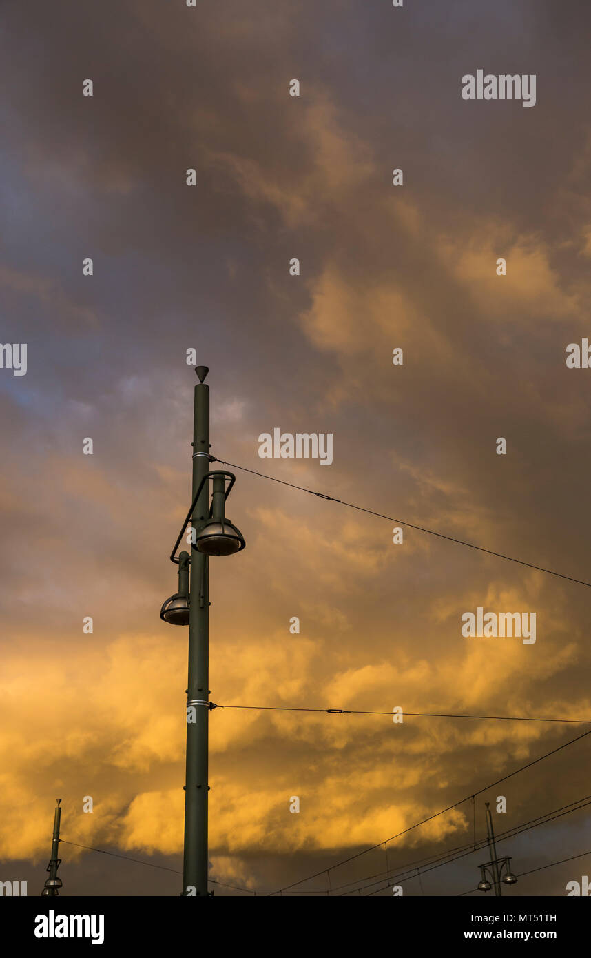 A dramatic sky over Warschauer Strasse in Berlin, Germany. Stock Photo