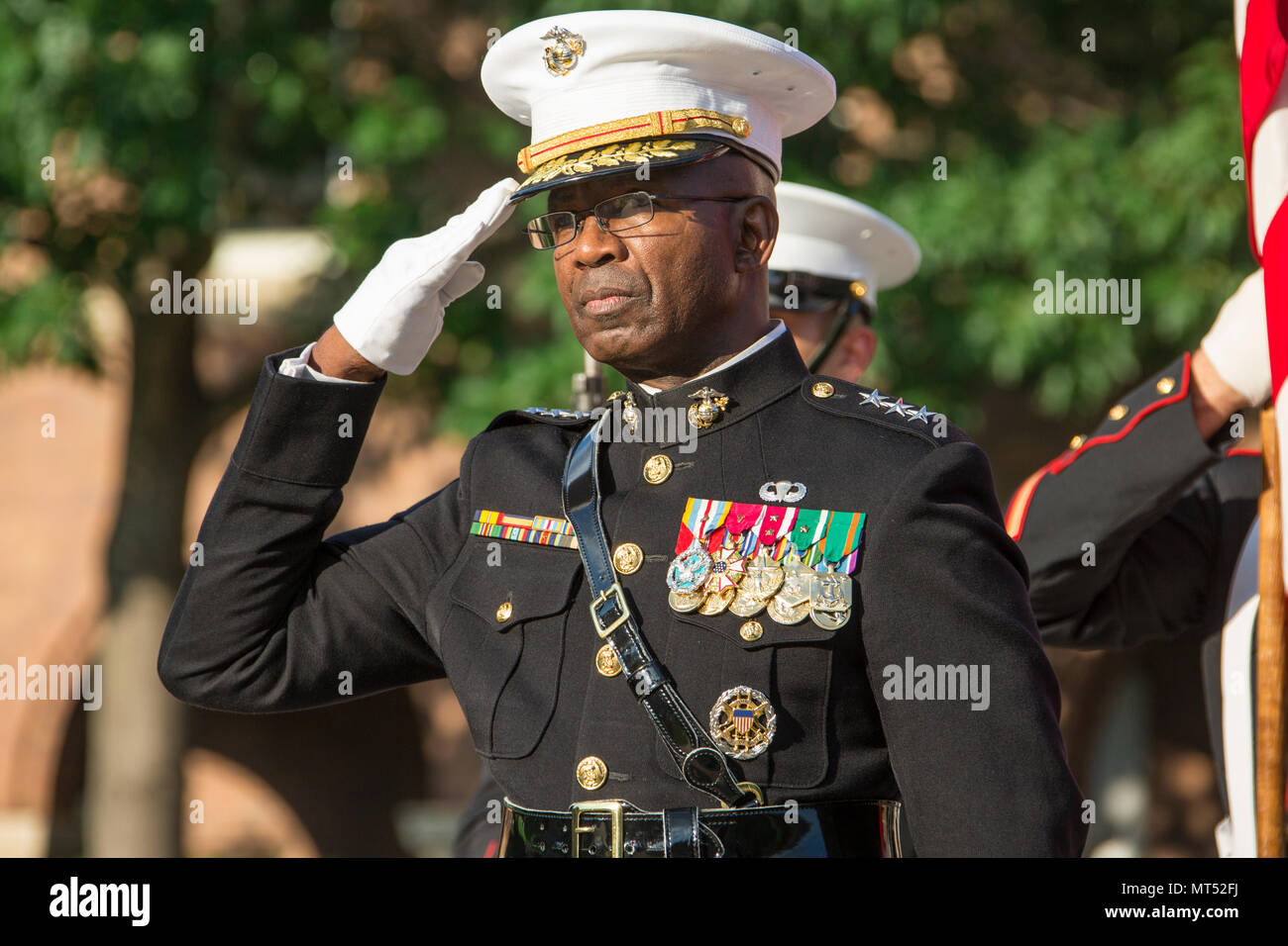 U.S. Marine Corps Lt. Gen. Ronald L. Bailey salutes during his ...