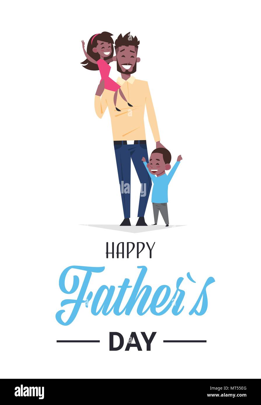 happy father day family holiday, african man dad hold daughter and son