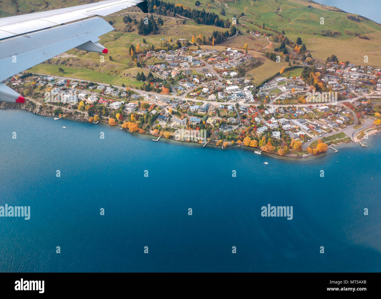 Aerial View from an Airplane Window flying over queenstown New Zealand ...