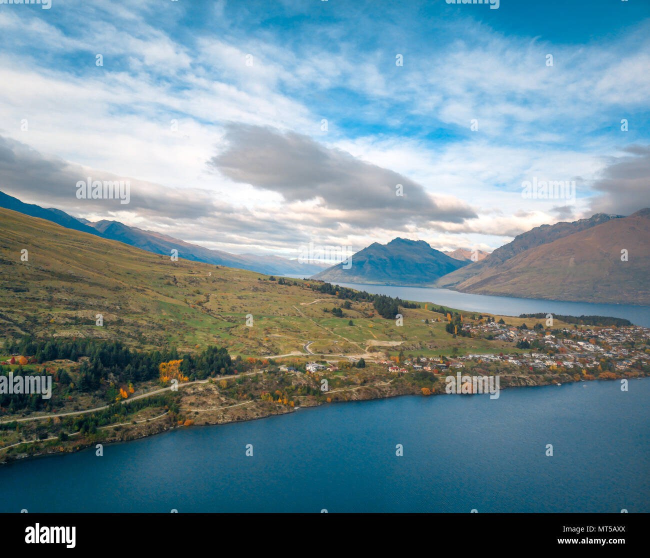 Aerial View from an Airplane Window flying over queenstown New Zealand ...