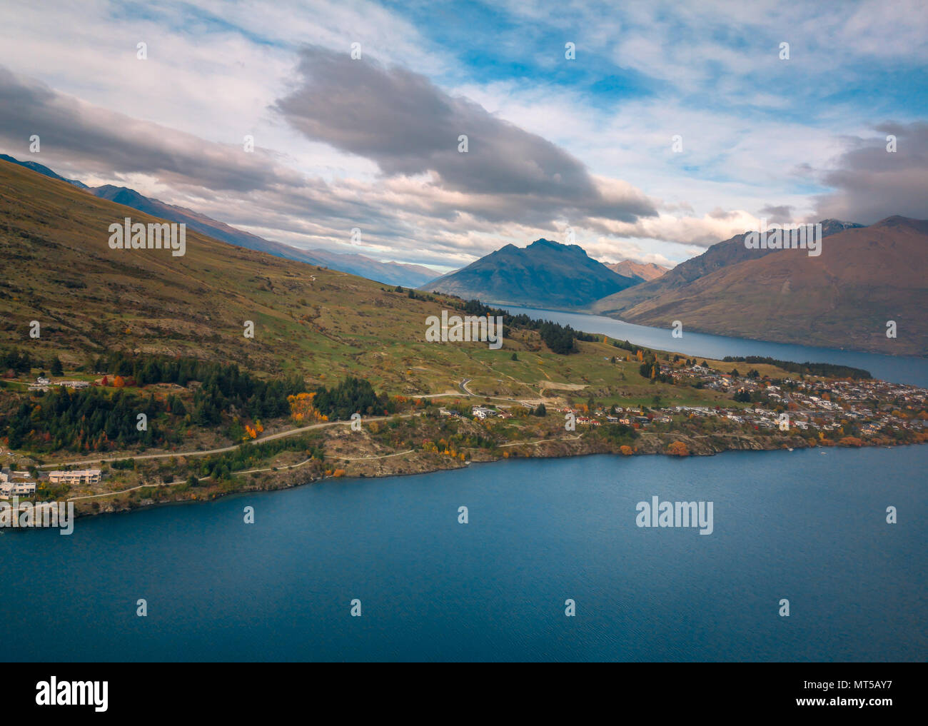 Aerial View from an Airplane Window flying over queenstown New Zealand ...
