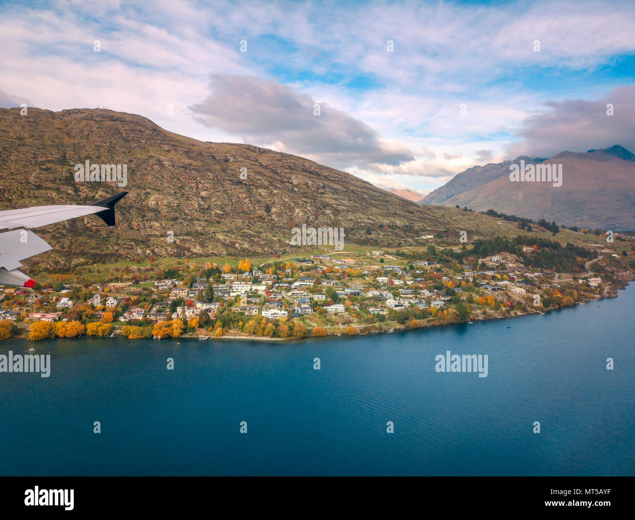Aerial View from an Airplane Window flying over queenstown New Zealand ...