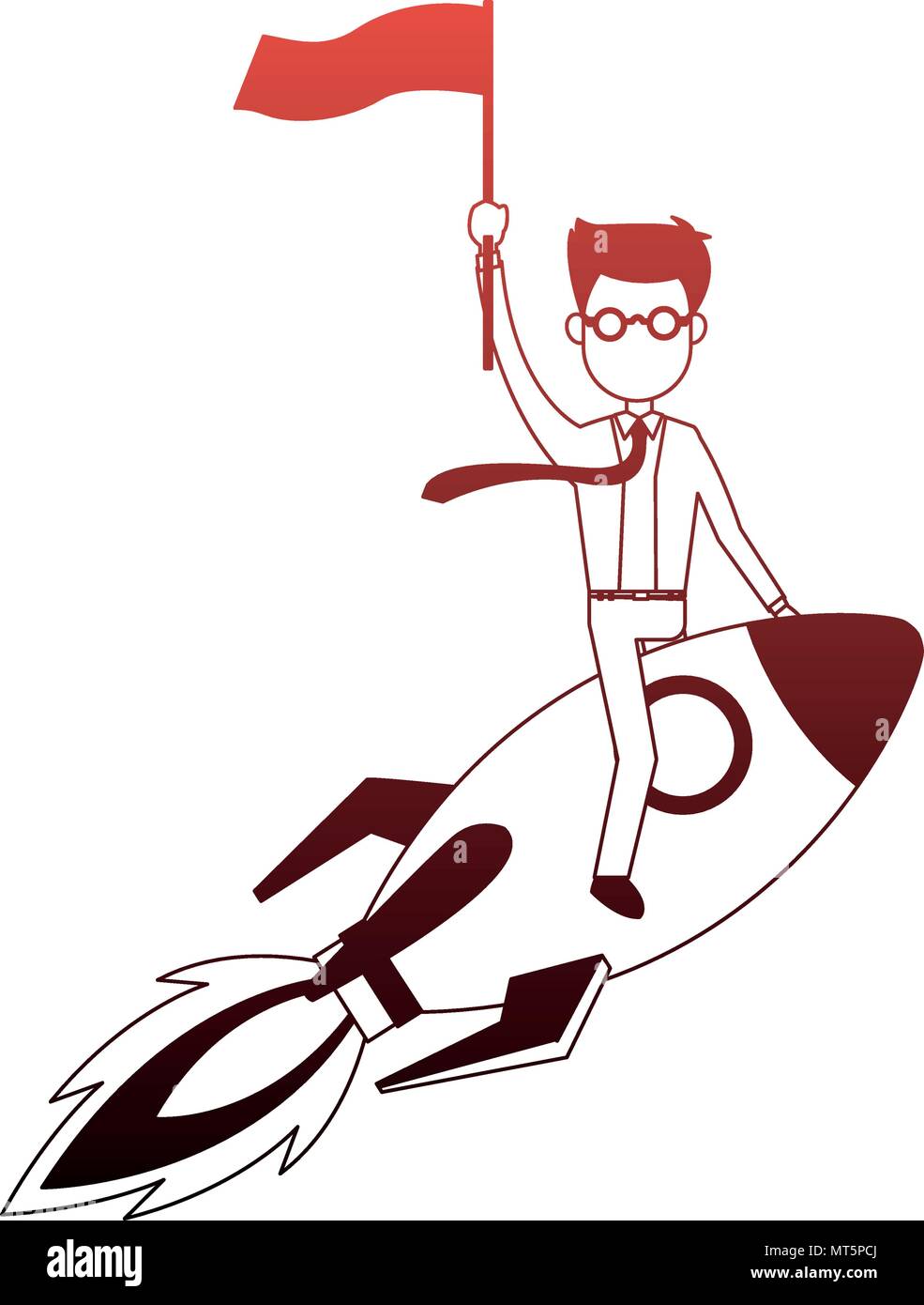 Businessman flying on rocket red lines Stock Vector