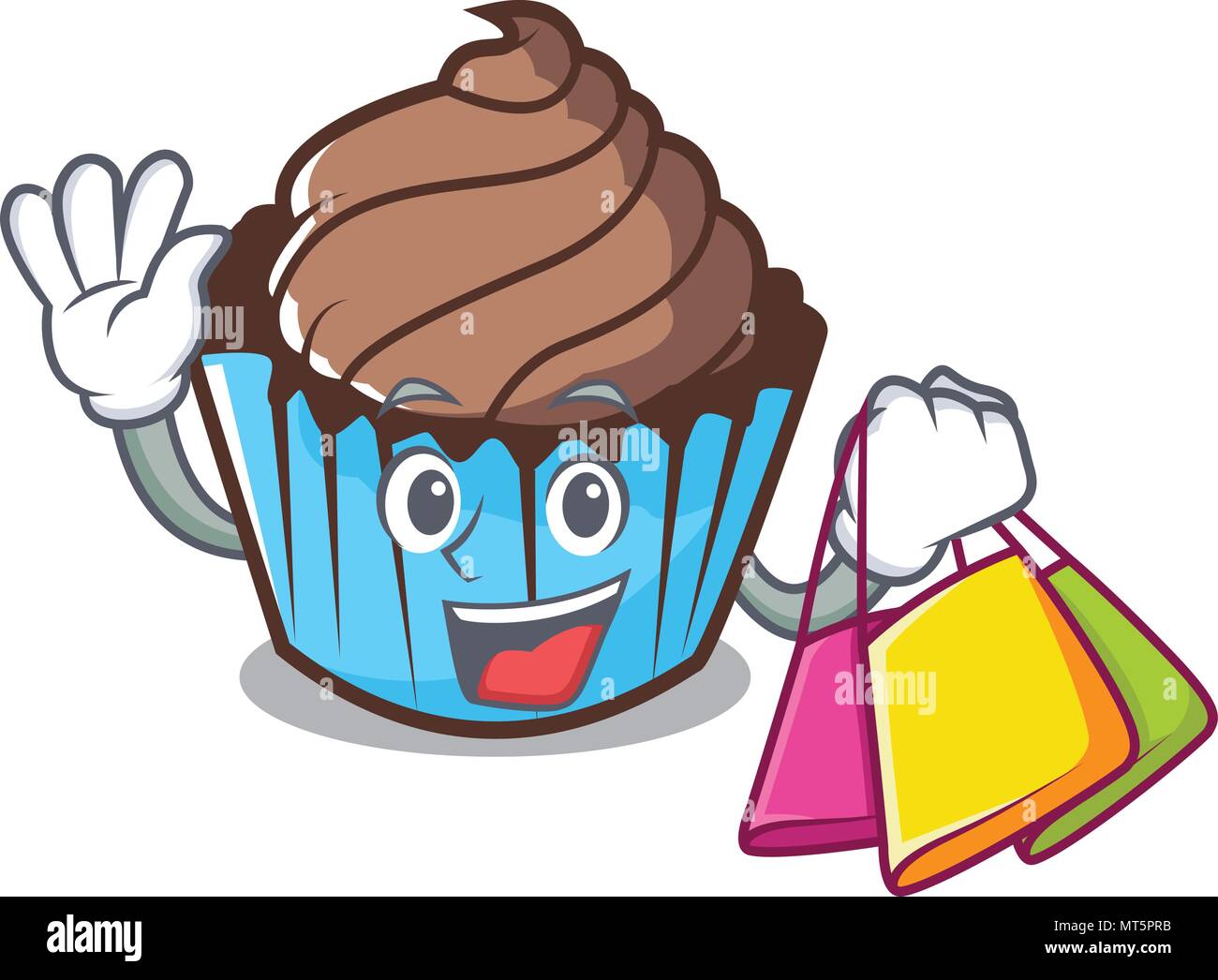 Shopping chocolate cupcake character cartoon Stock Vector