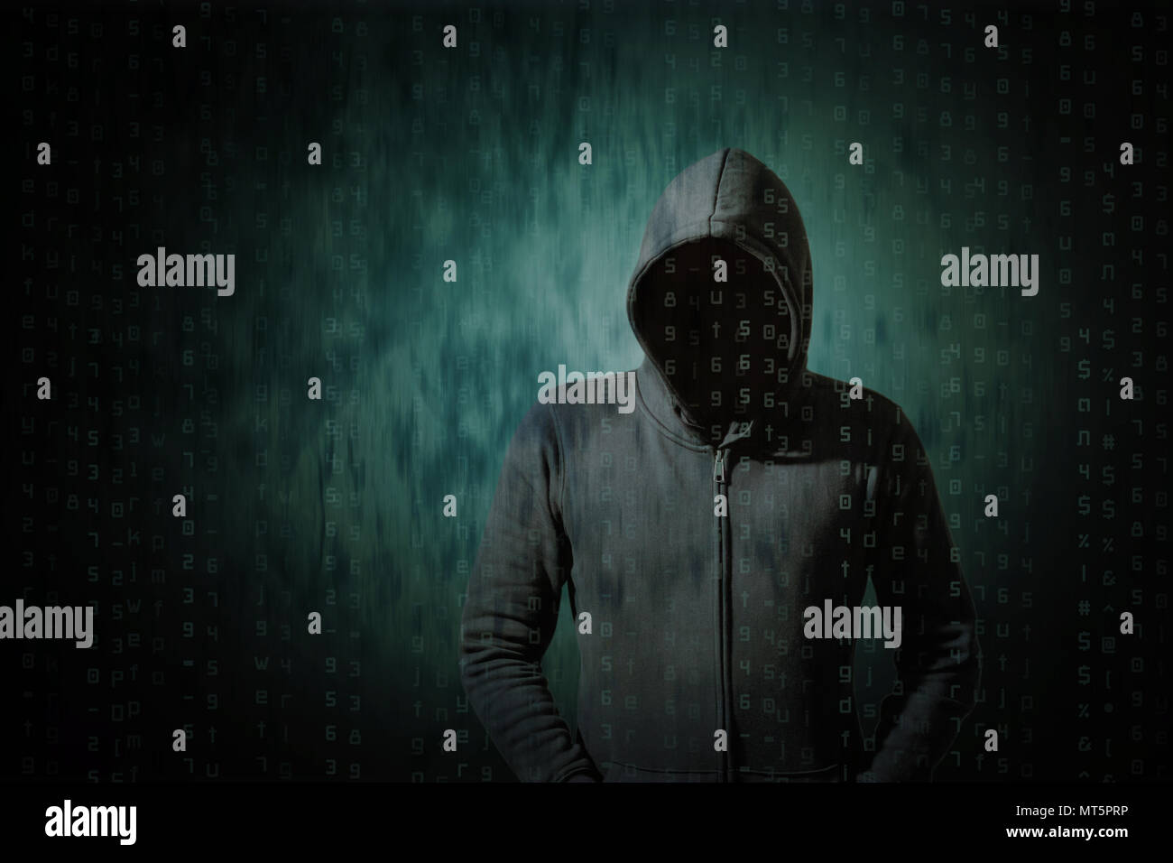 Hackers with computer data at the darkness. Stock Photo