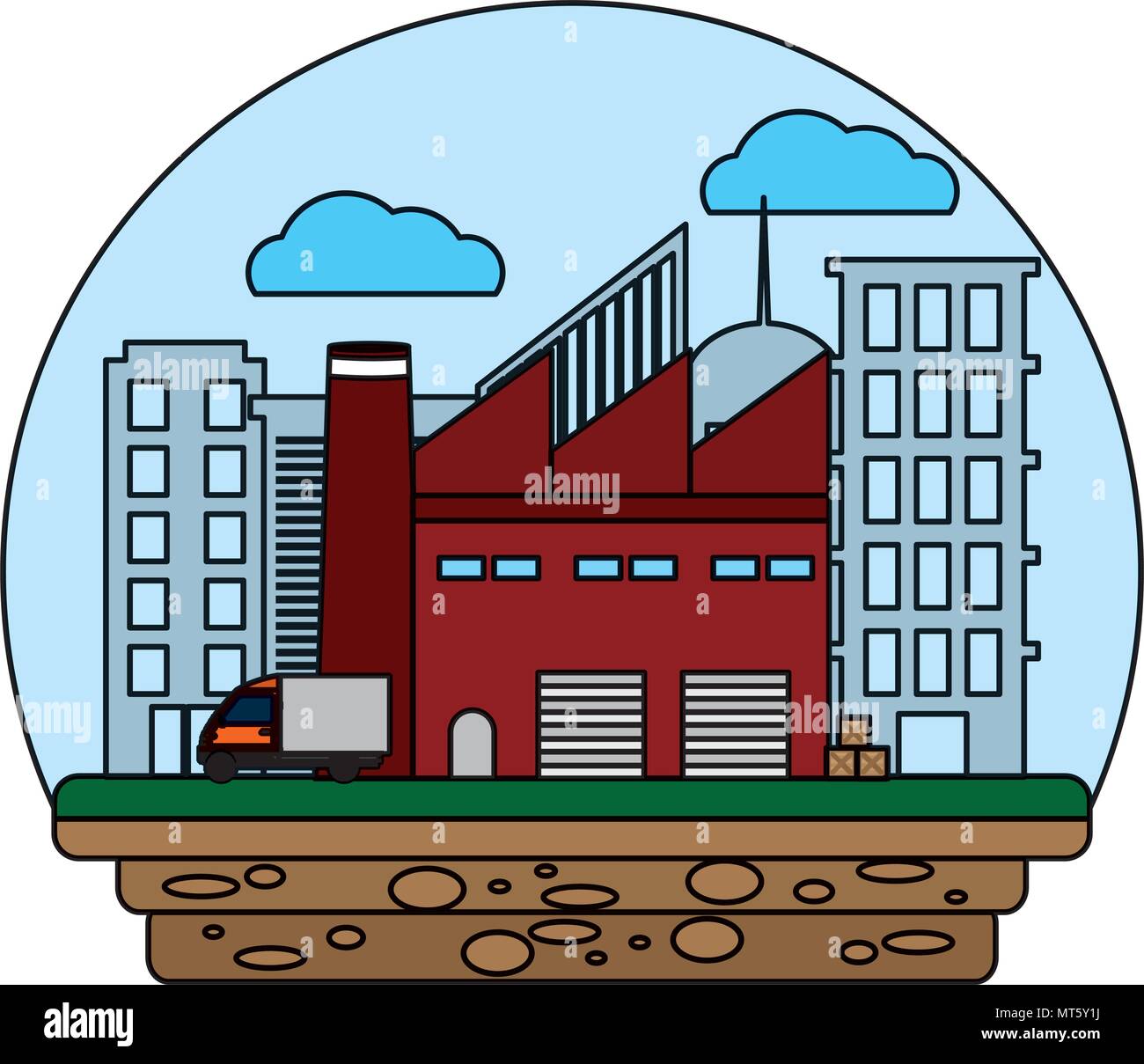 color delivery store service with wood boxes and truck Stock Vector ...