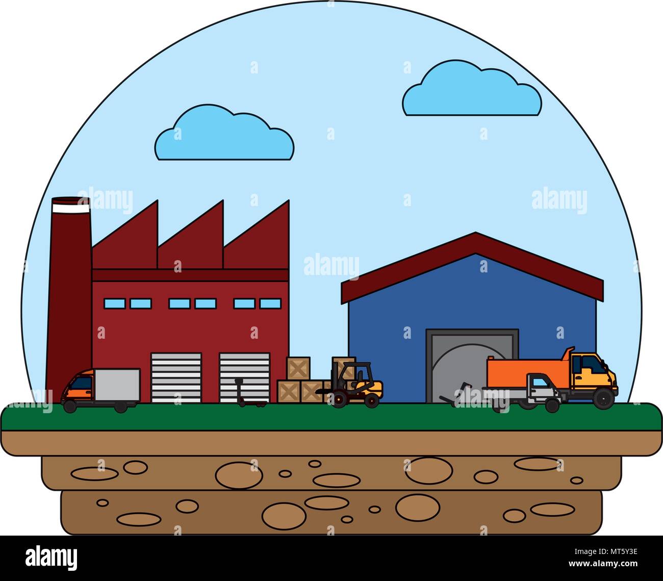 color delivery store with trucks containers and boxes Stock Vector