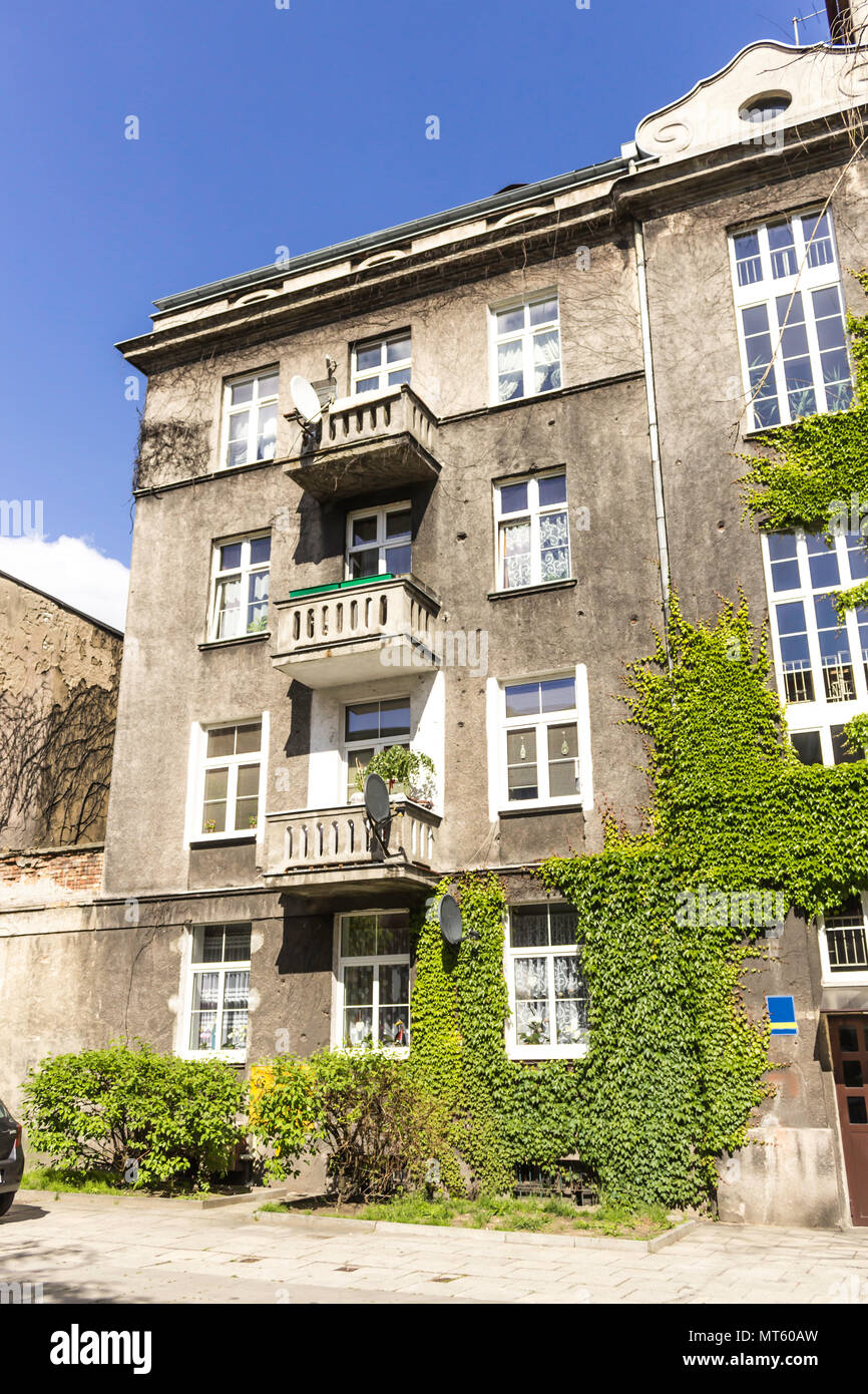 An old house built in the late 19th century. The walls of limestone blocks covered plaster. Area of the Old Town. Czestochowa, Poland. Stock Photo