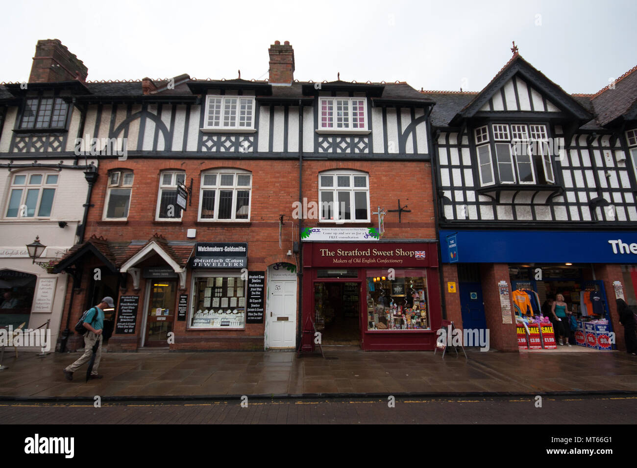 Store fronts on comercial streets of in Stratford upon Avon, England, UK Stock Photo
