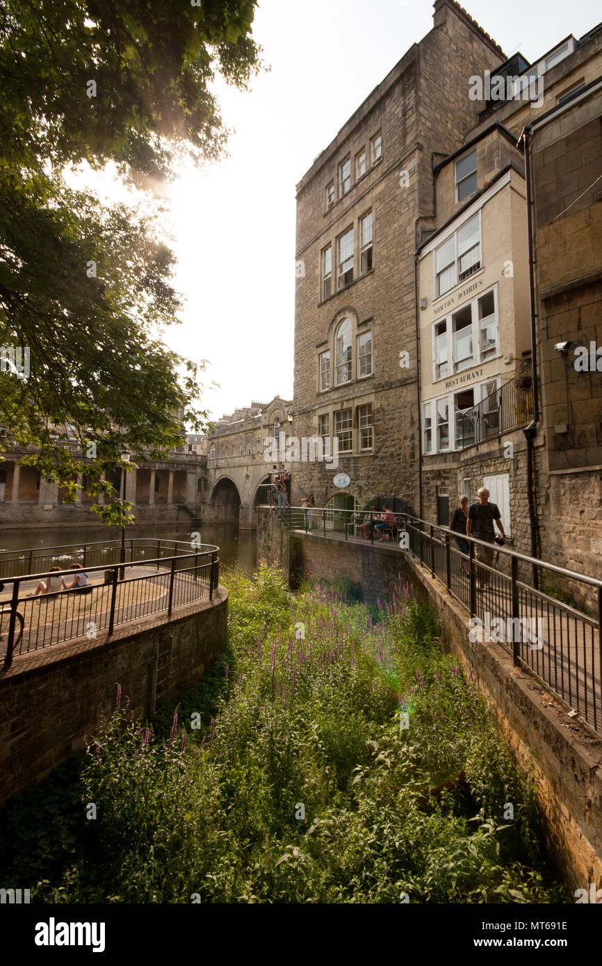 Small passages alongside river Avon, in Bath, England, UK. Stock Photo