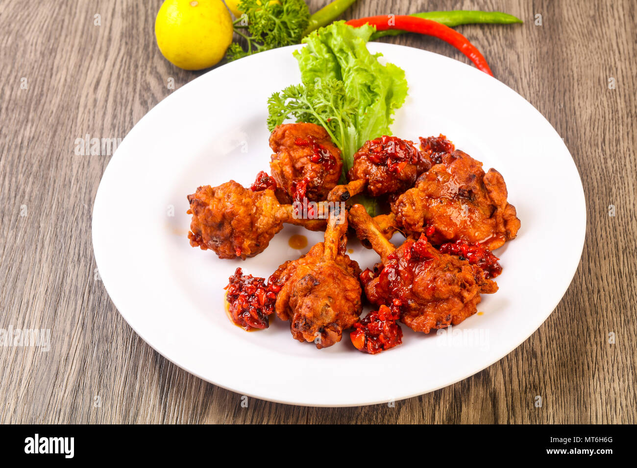 Indian traditional cuisine Chicken lollipops with spices Stock Photo