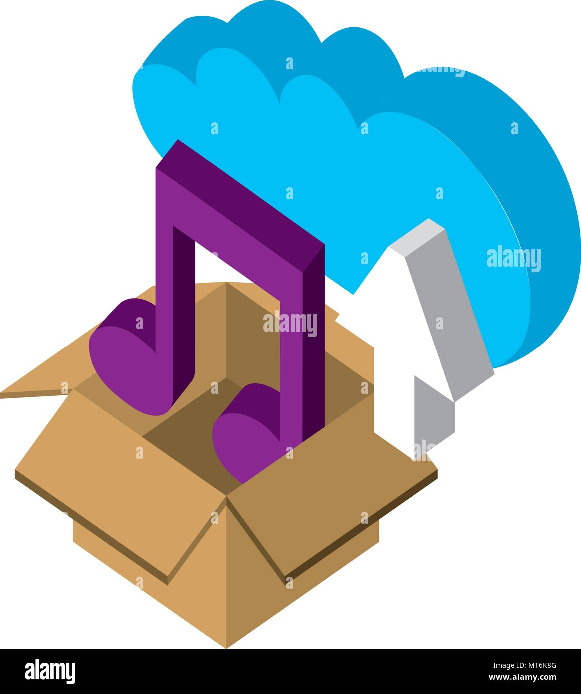 cloud storage box music and upload data isometric vector illustration ...