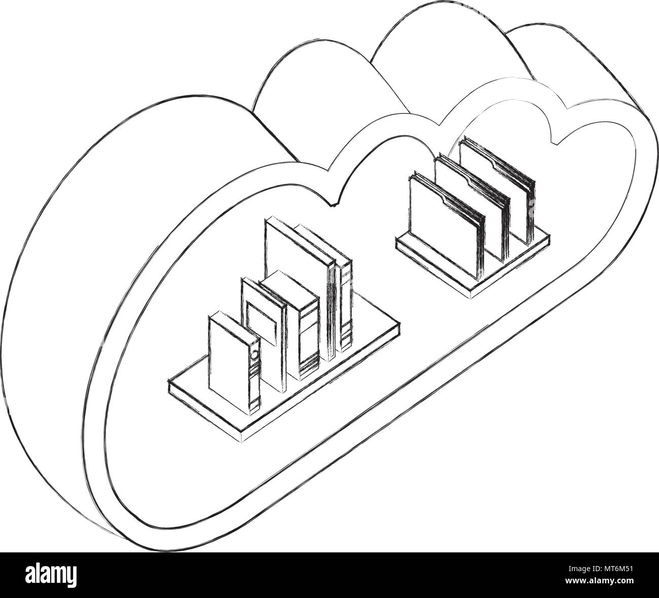 cloud storage stack books and folders documents isometric vector ...