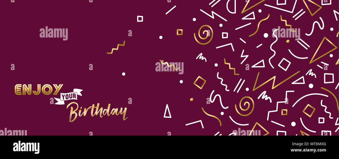 Happy birthday web banner illustration for special celebration with gold color vintage style decoration and text. EPS10 vector. Stock Vector