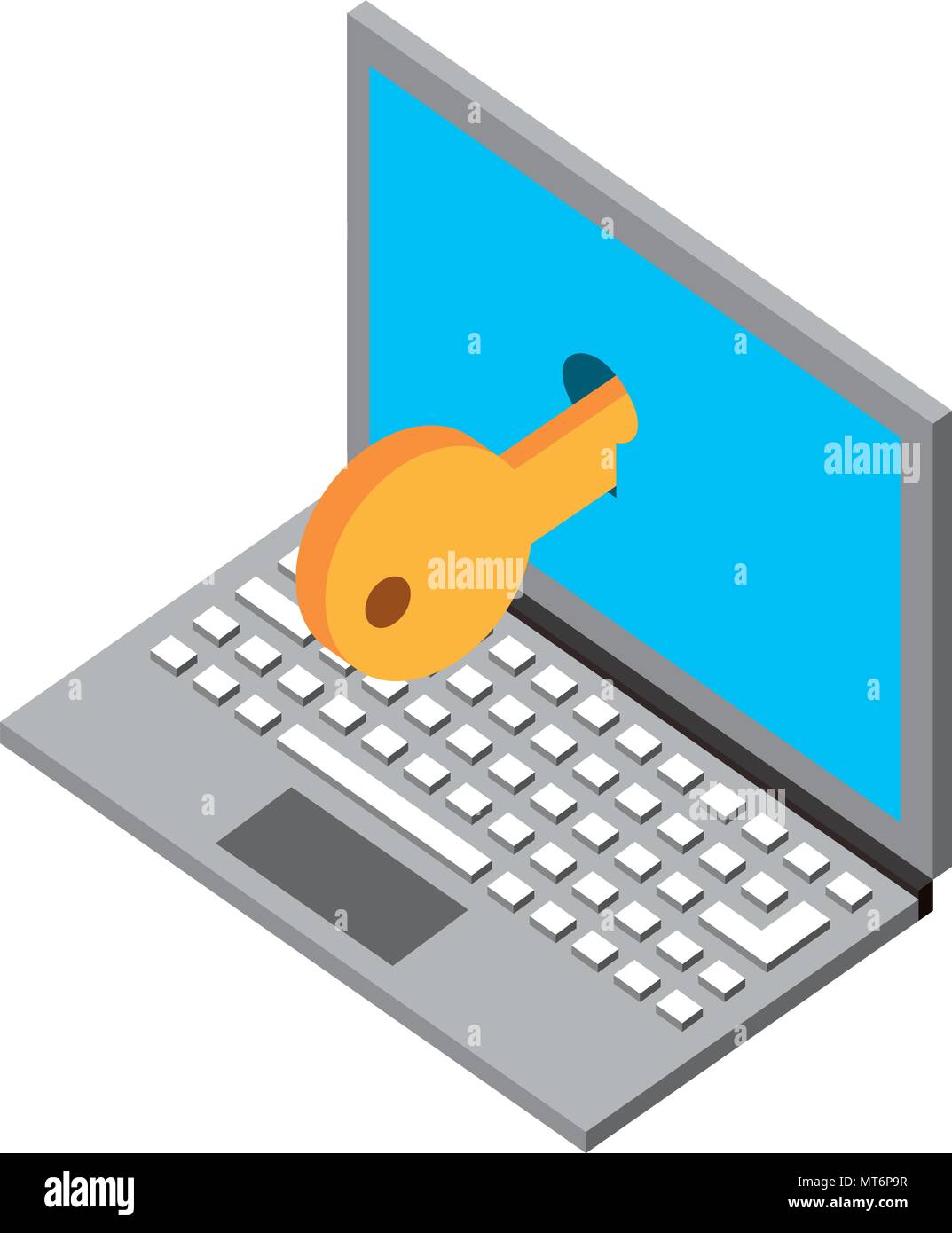laptop computer with key isometric icon vector illustration design Stock Vector
