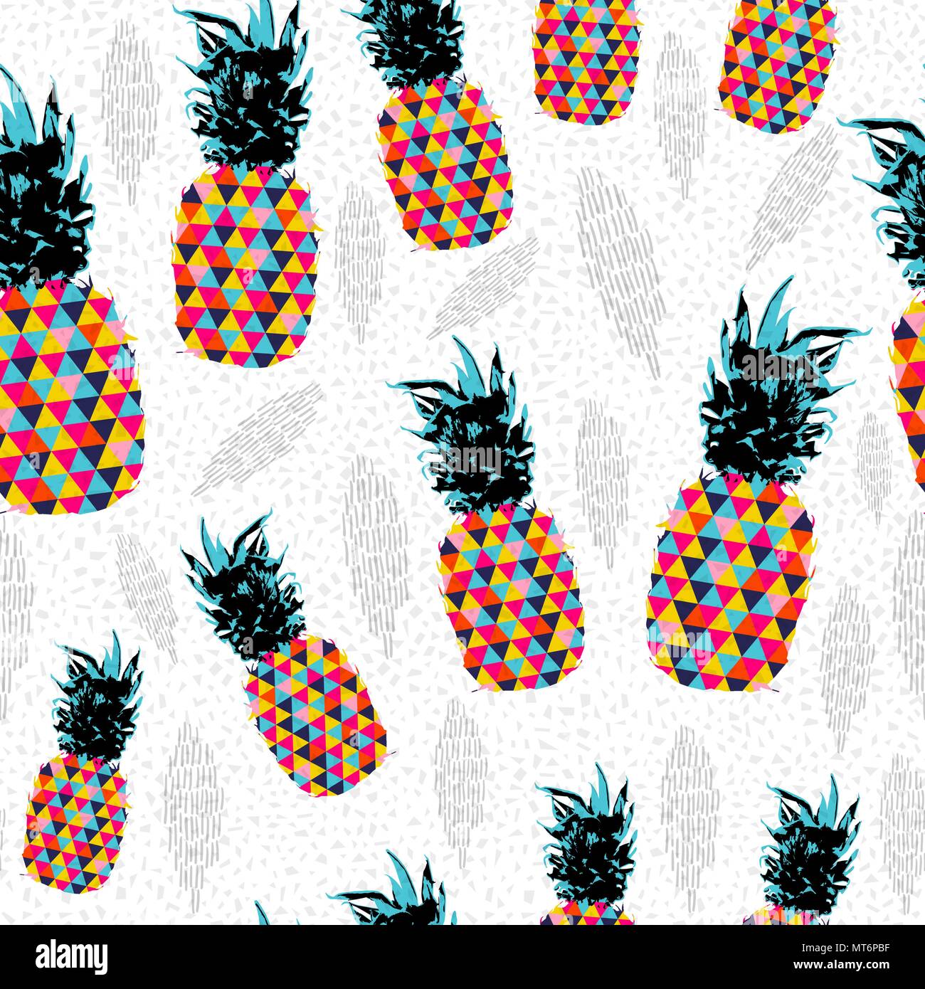 Summer seamless pattern design, pineapple fruit with abstract colorful art ideal for fun fashion print paper or fabric. EPS10 vector. Stock Vector