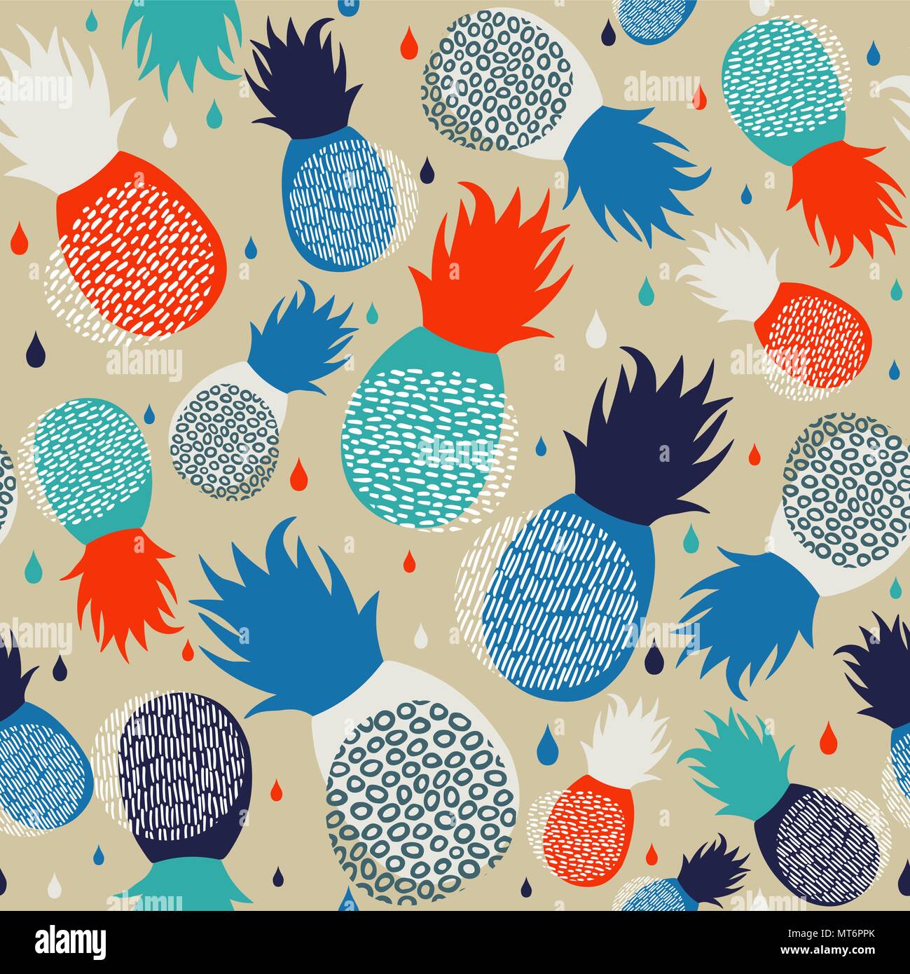 Pineapple fruit seamless pattern, summer food background with hand ...