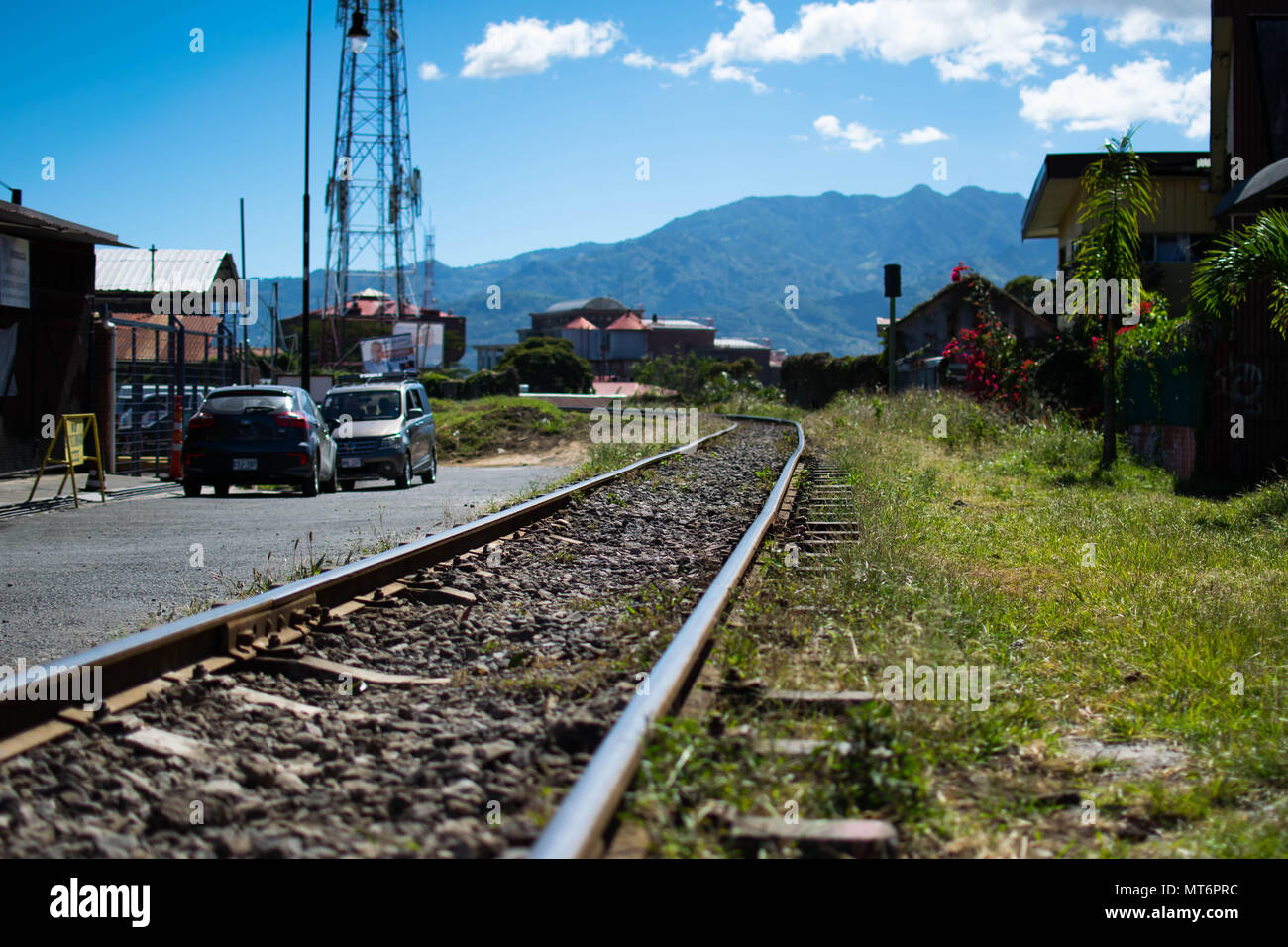 San Jose, Costa Rica. February 2, 2018. A railway running through a local neighbourhood in San Jose, Costa Rica Stock Photo