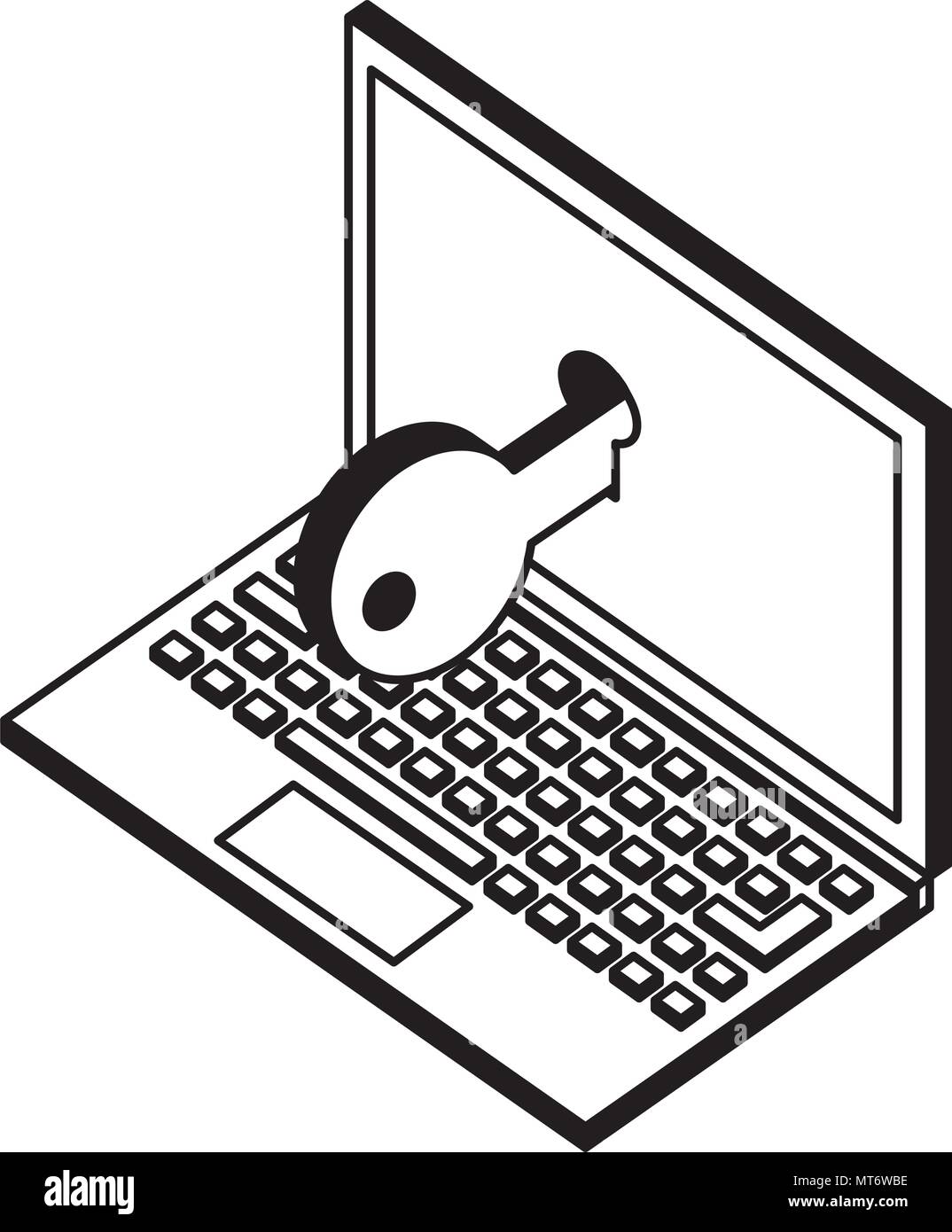 laptop computer with key isometric icon vector illustration design Stock Vector